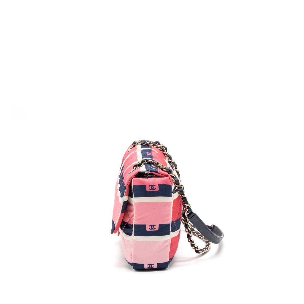 CHANEL CC LOGO PRINTED FLAP BAG FABRIC MULTICOLOUR LGHW (MICROCHIP)