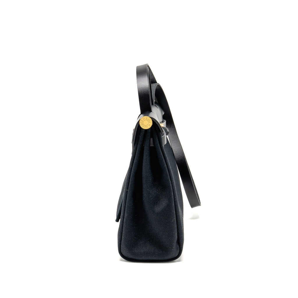 HERMES HERBAG 31 ZIP BAG CANVAS/ HUNTER LEATHER BLACK GHW