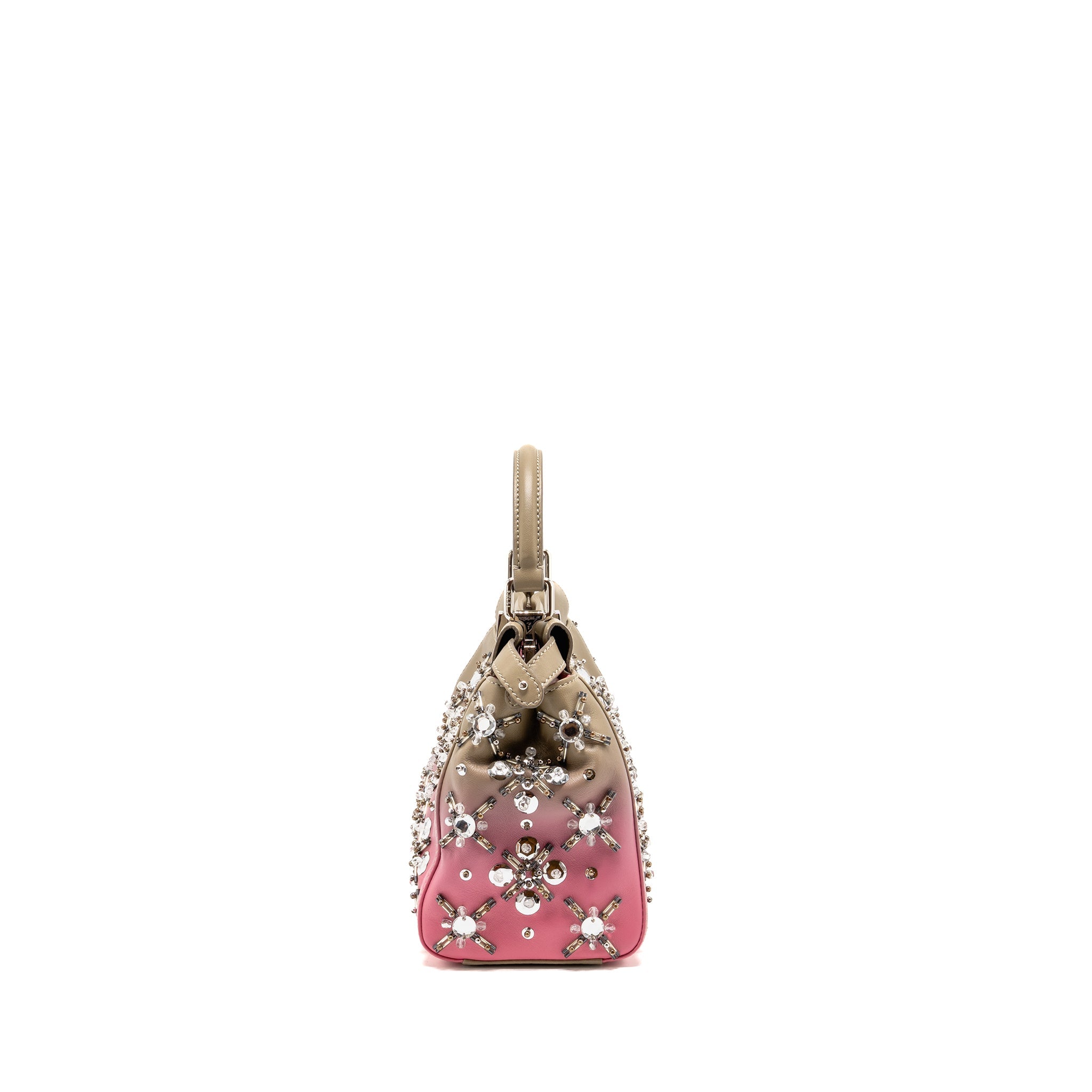 FENDI MINI PEEKABOO BAG CRYSTAL EMBELLISHED OMBRE LEATHER TAUPE/PINK SHW