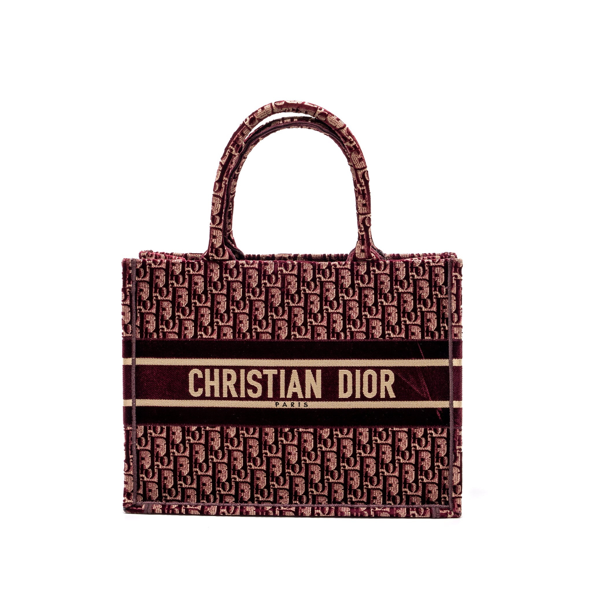DIOR MEDIUM BOOK TOTE OBLIQUE EMBROIDERY VELVET/ CANVAS DARK RED
