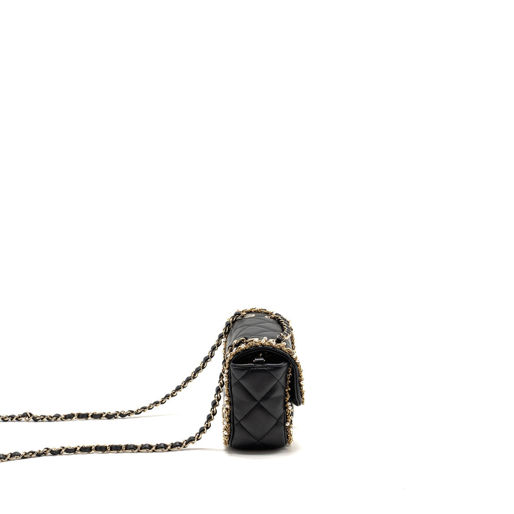 CHANEL PEARL DETAILED EDGE MINI FLAP BAG LAMBSKIN BLACK LGHW (MICROCHIP)