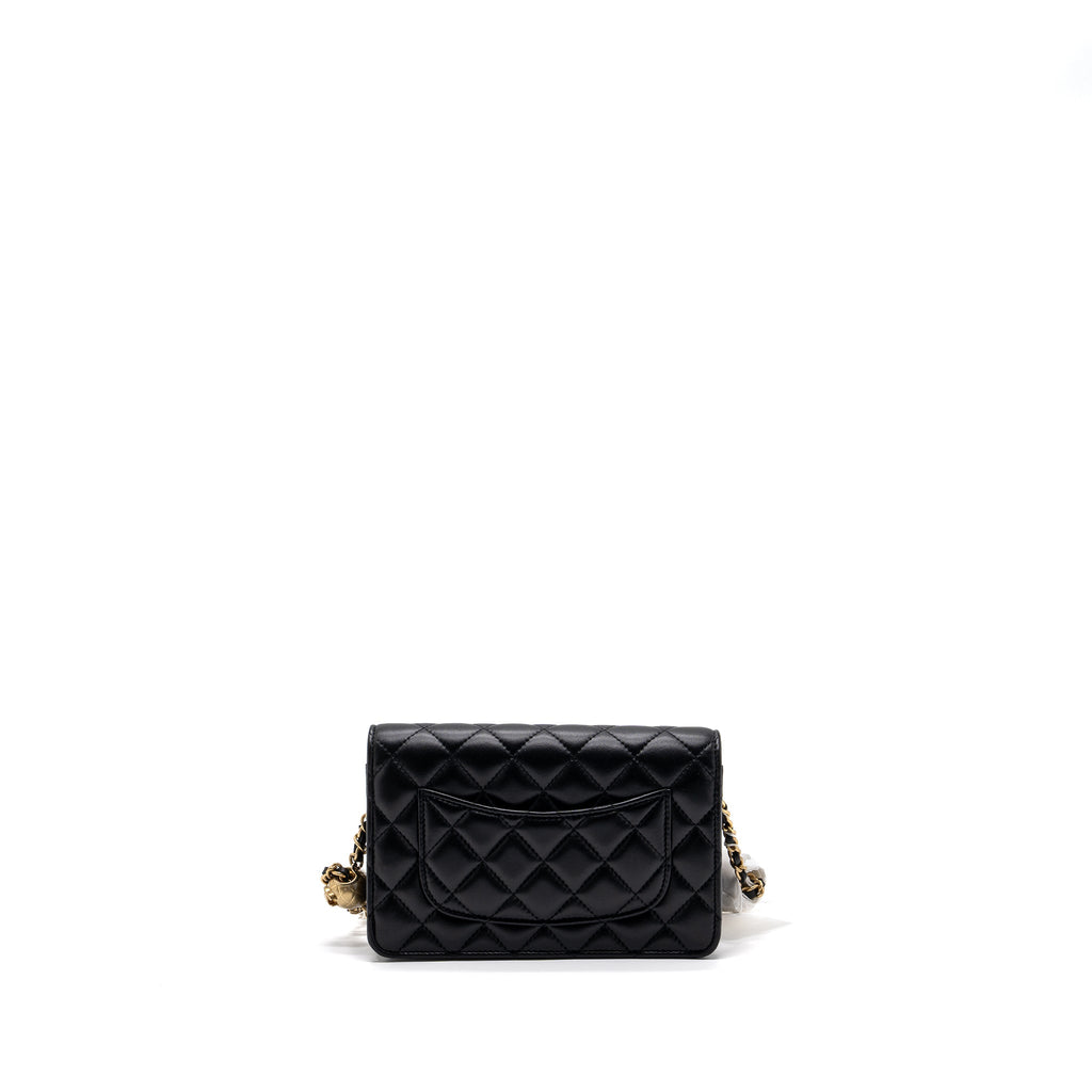 CHANEL 23K PEARL CRUSH WALLET ON CHAIN LAMBSKIN BLACK GHW (MICROCHIP)