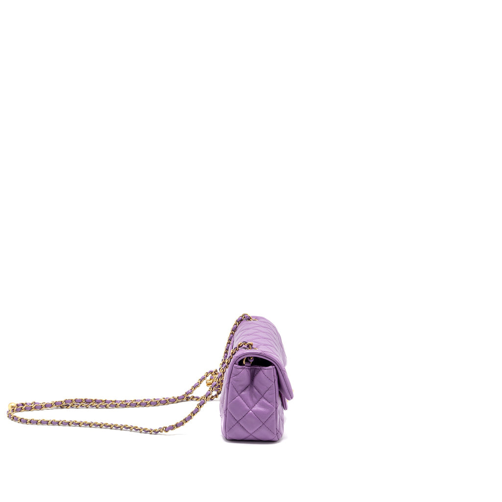 CHANEL 22S PEARL CRUSH MINI RECTANGULAR FLAP BAG LAMBSKIN PURPLE GHW (MICROCHIP)
