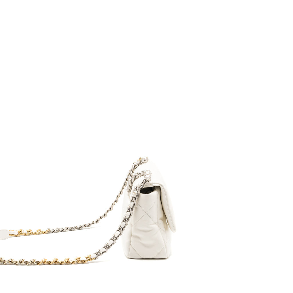 CHANEL SMALL 19 BAG LAMBSKIN WHITE MULTICOLOUR HARDWARE (MICROCHIP)