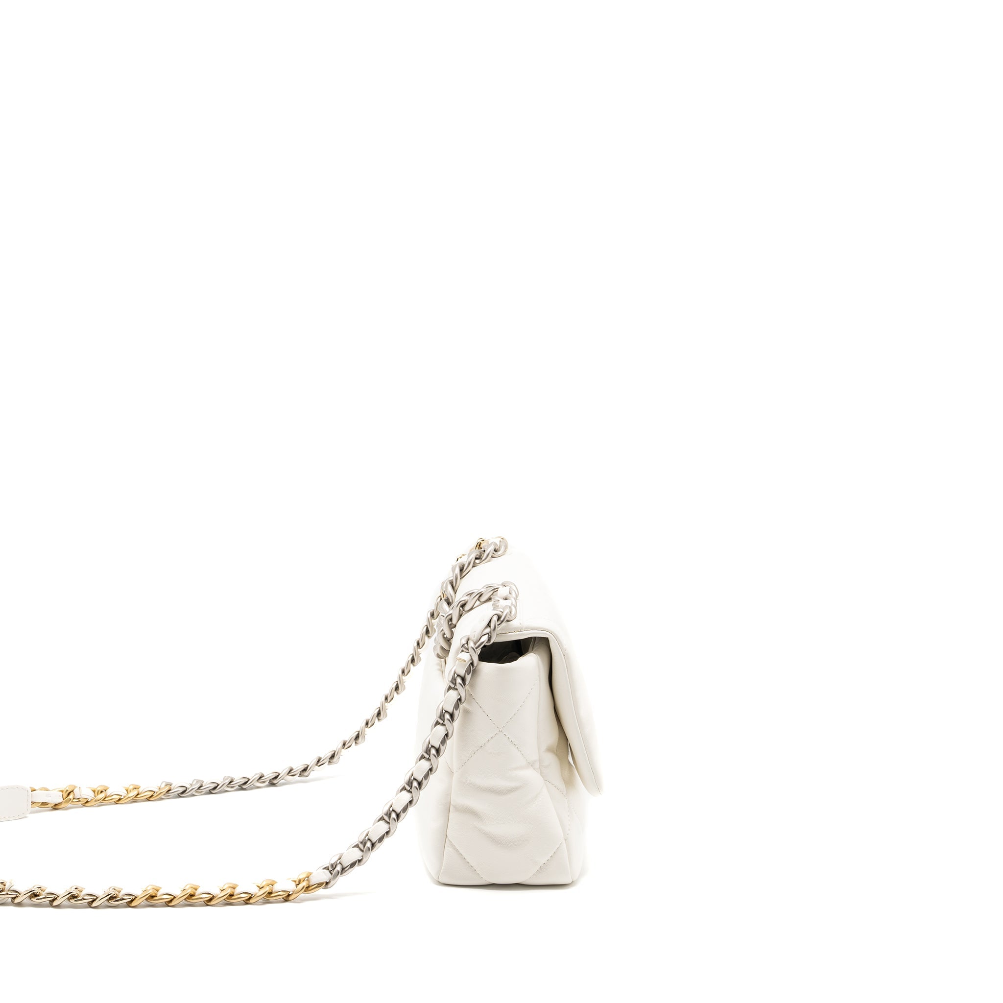CHANEL SMALL 19 BAG LAMBSKIN WHITE MULTICOLOUR HARDWARE (MICROCHIP)