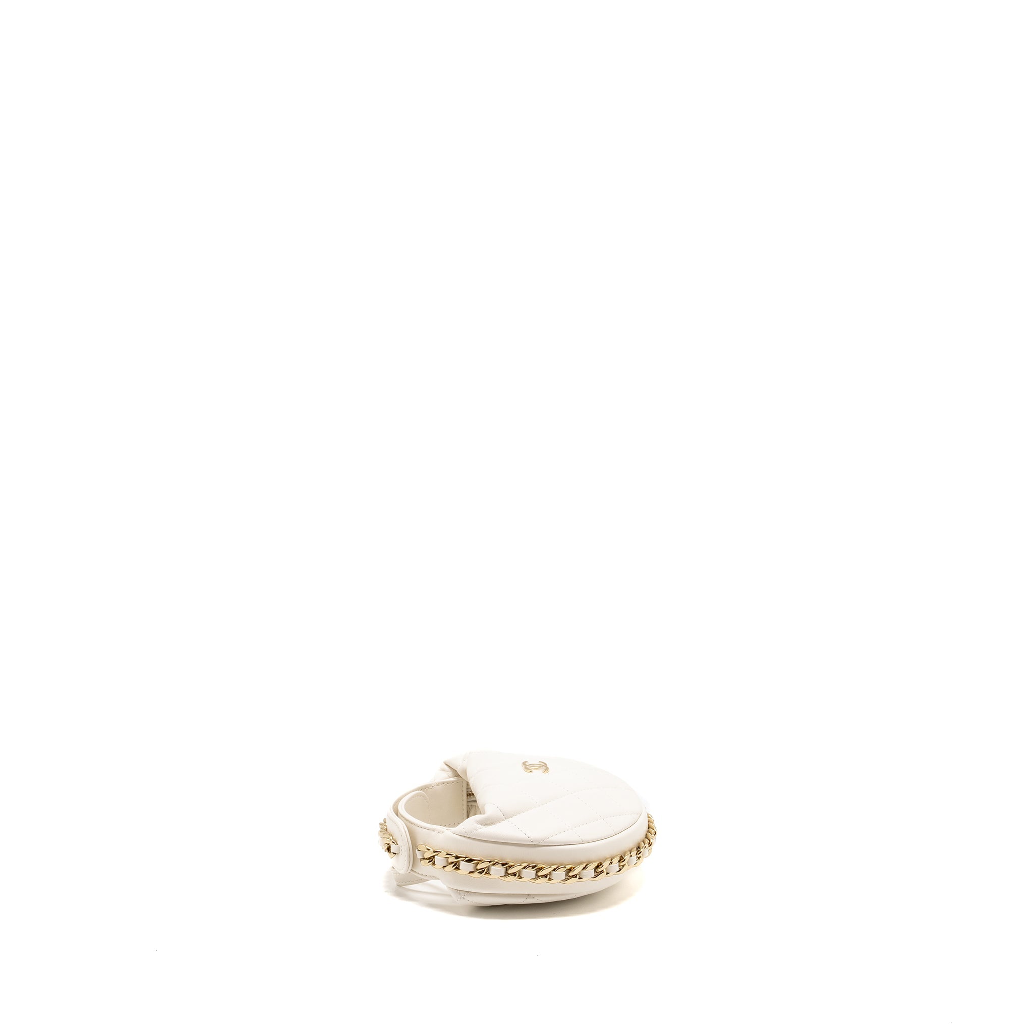 CHANEL 23C ROUND CLUTCH LAMBSKIN WHITE LGHW (MICROCHIP)