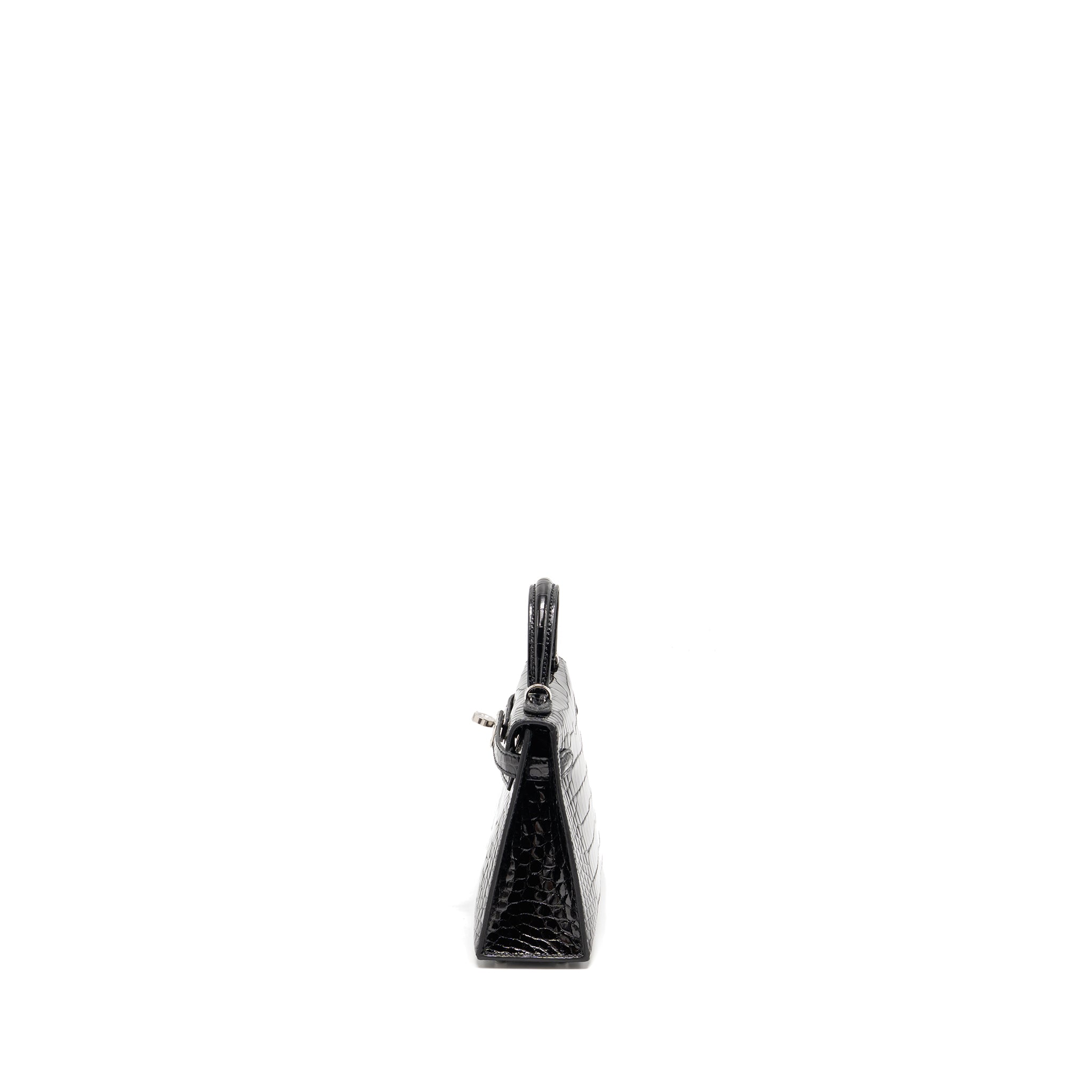HERMES MINI KELLY II SHINY ALLIGATOR MISSISSIPPIENSIS BLACK SHW