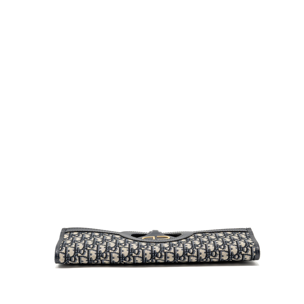 DIOR FOLDER CLUTCH OBLIQUE CANVAS/CALFSKIN BLUE GHW