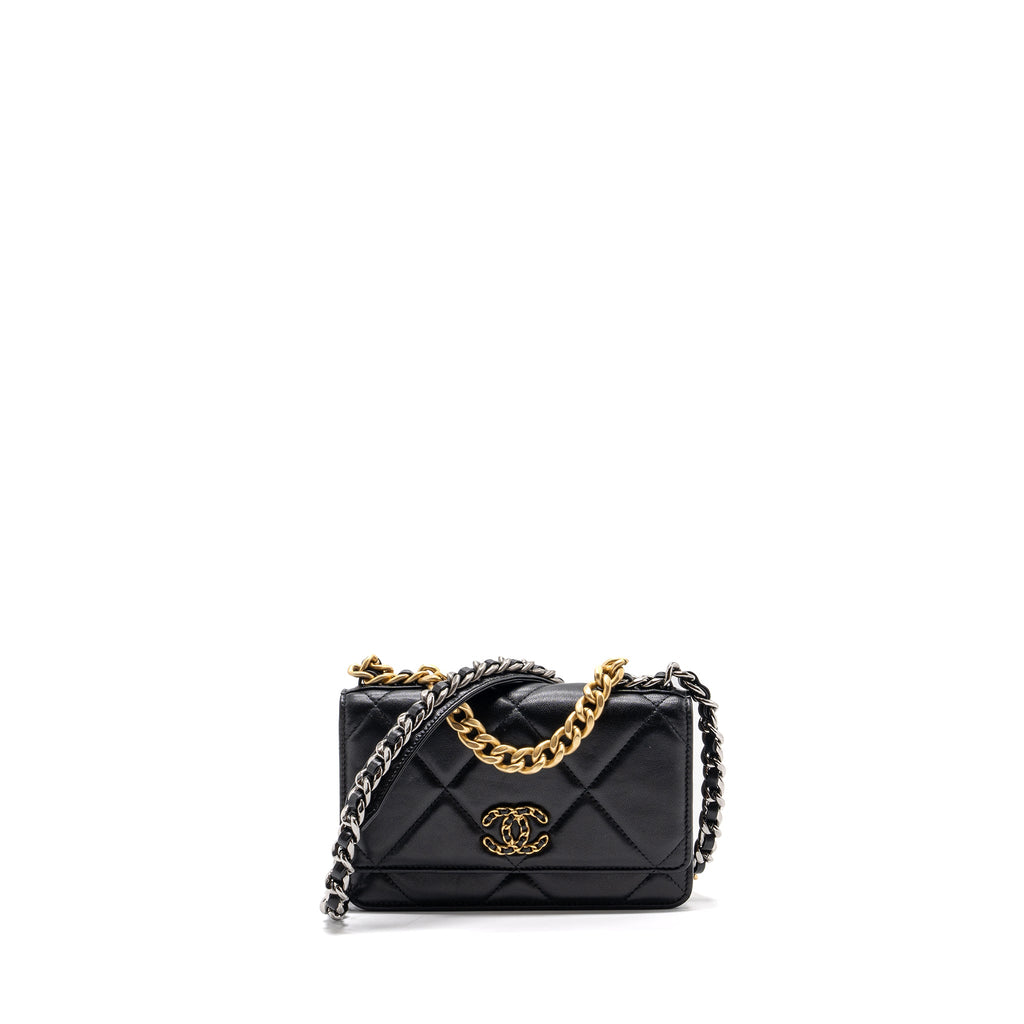 CHANEL 19 WALLET ON CHAIN LAMBSKIN BLACK MULTICOLOUR HARDWARE (MICROCHIP)
