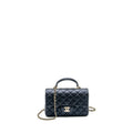 CHANEL TOP HANDLE MINI RECTANGULAR FLAP BAG LAMBSKIN NAVY LGHW (MICROCHIP)