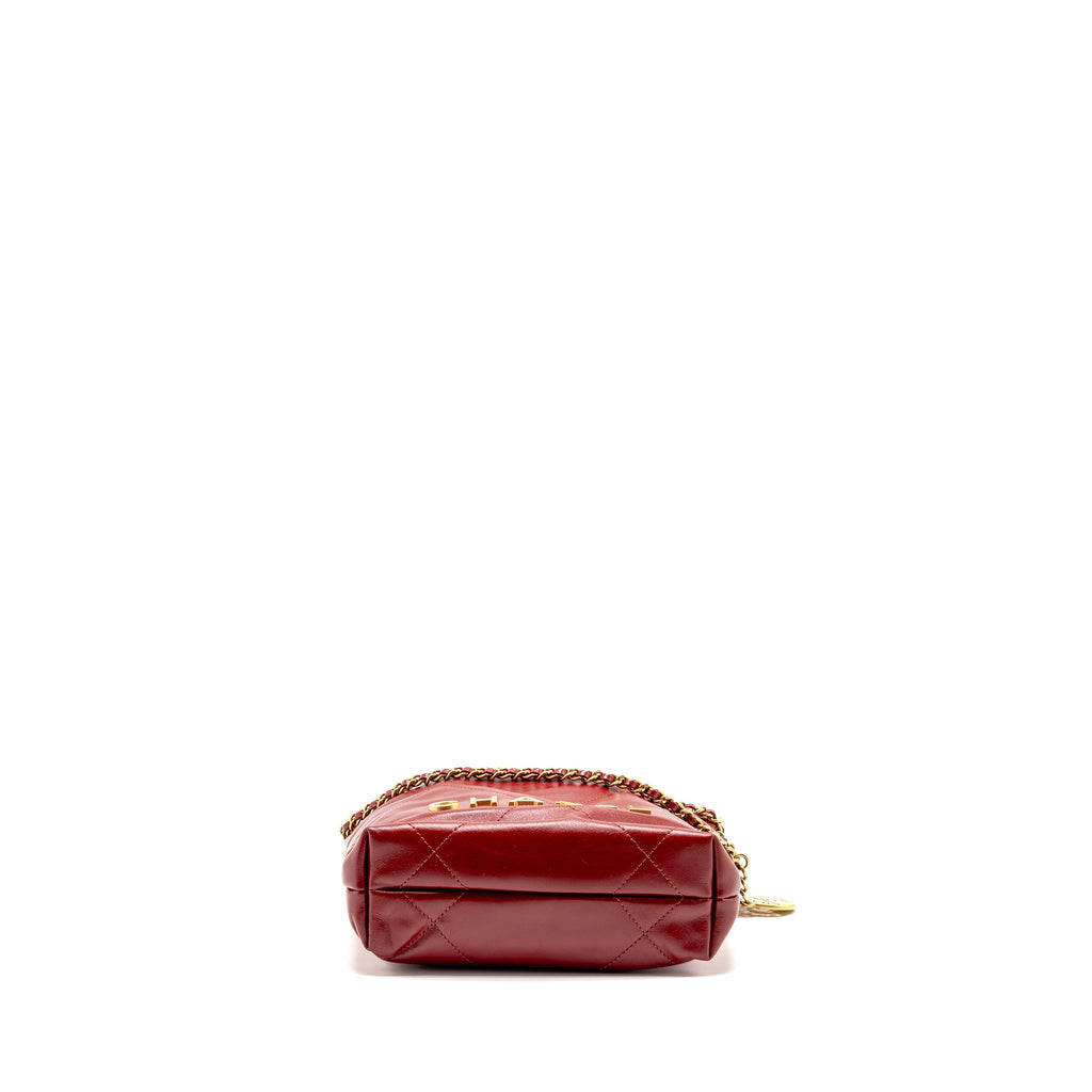 CHANEL MINI 22 BAG SHINY CALFSKIN RED GHW (MICROCHIP)