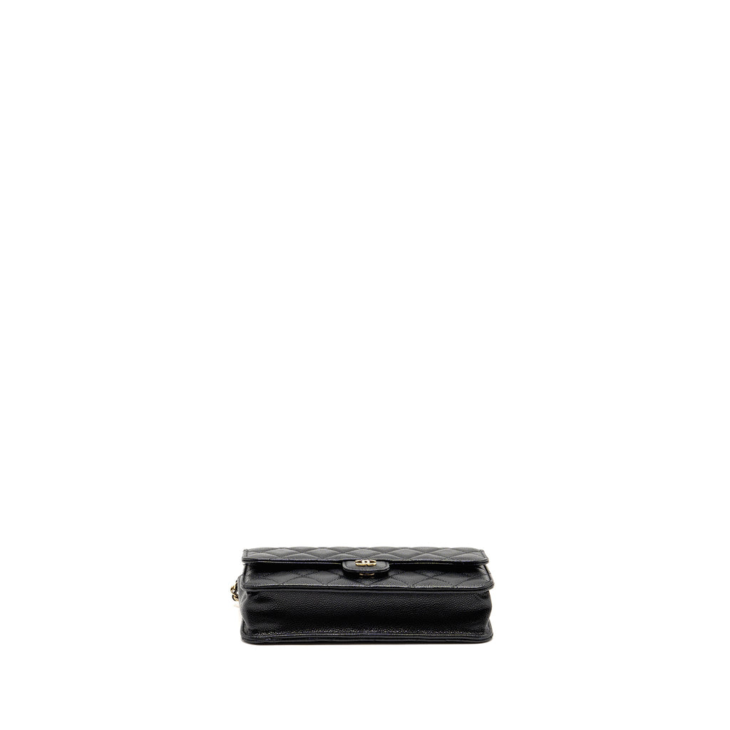 CHANEL QUILTED CC CLUTCH ON CHAIN CAVIAR BLACK LGHW (MICROCHIP)