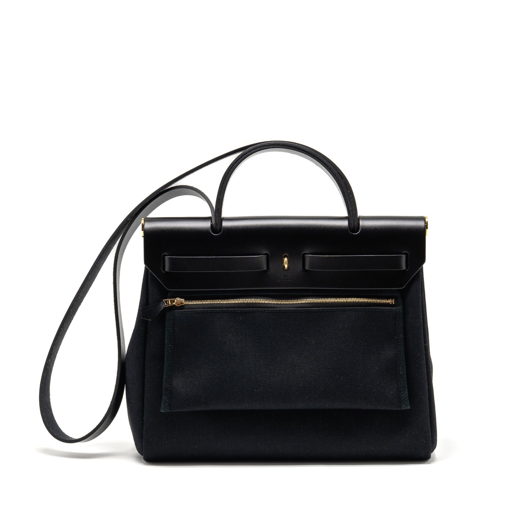 HERMES HERBAG 31 ZIP BAG CANVAS/ HUNTER LEATHER BLACK GHW