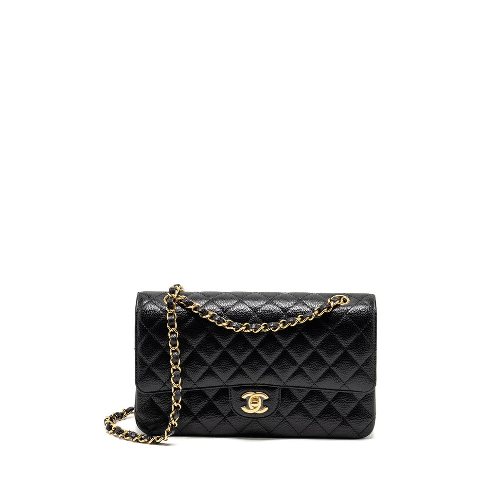 CHANEL MEDIUM CLASSIC DOUBLE FLAP BAG CAVIAR BLACK GHW (MICROCHIP)