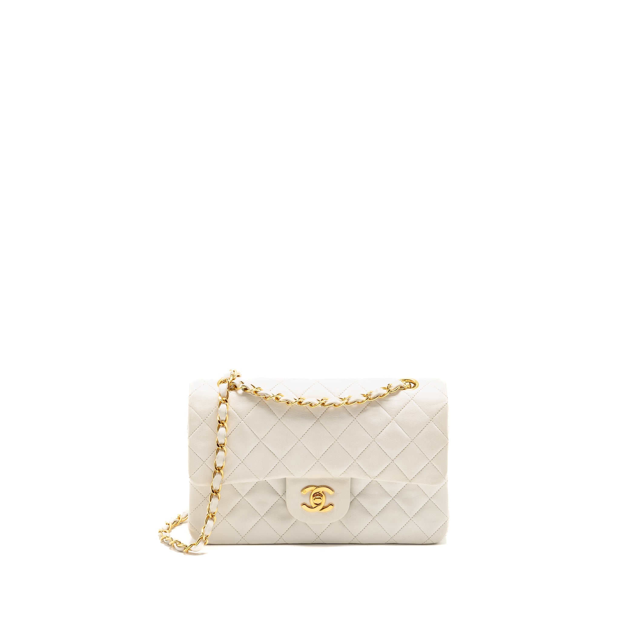 CHANEL VINTAGE SMALL CLASSIC DOUBLE FLAP BAG LAMBSKIN WHITE GHW