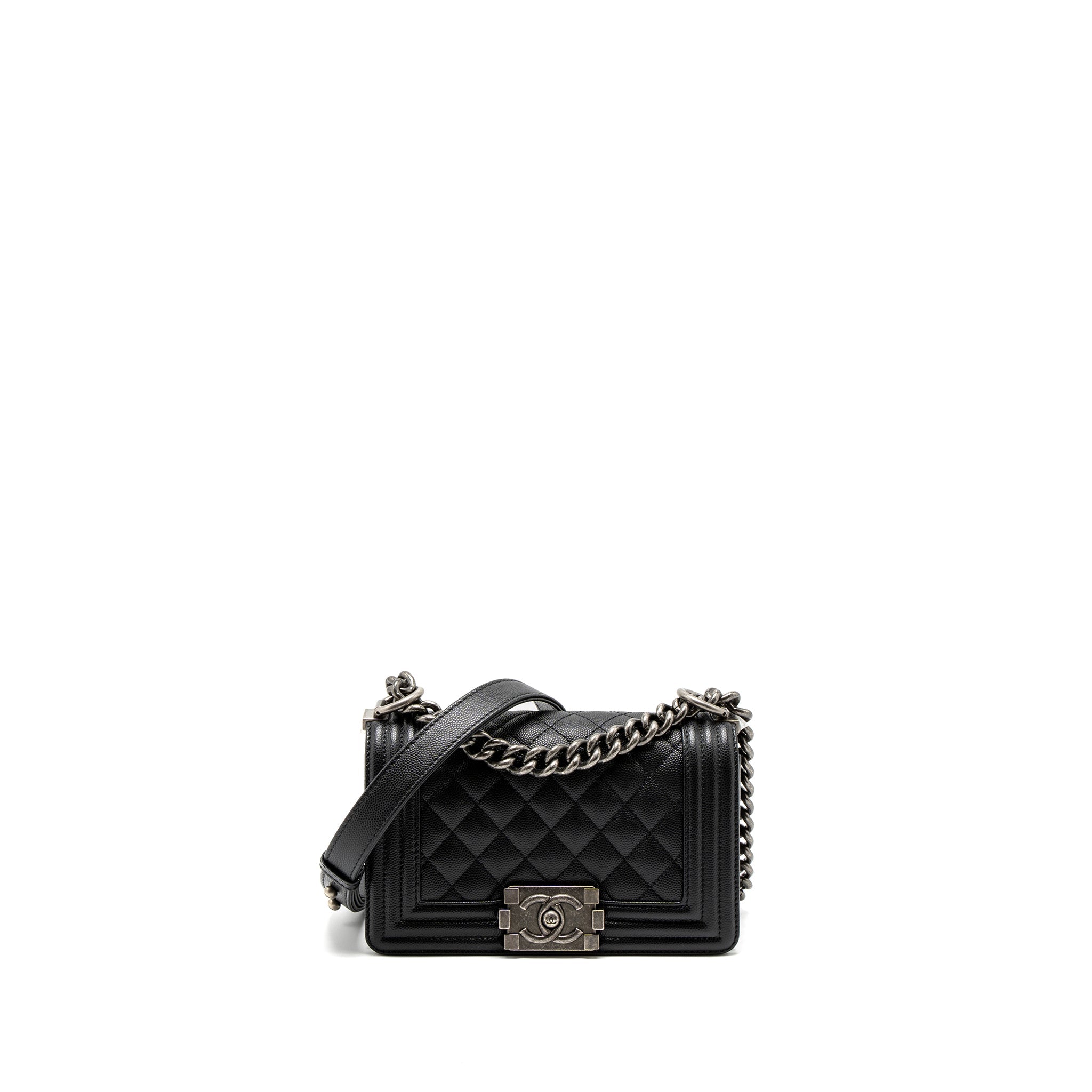 CHANEL SMALL BOY BAG CAVIAR BLACK SHW (MICROCHIP)
