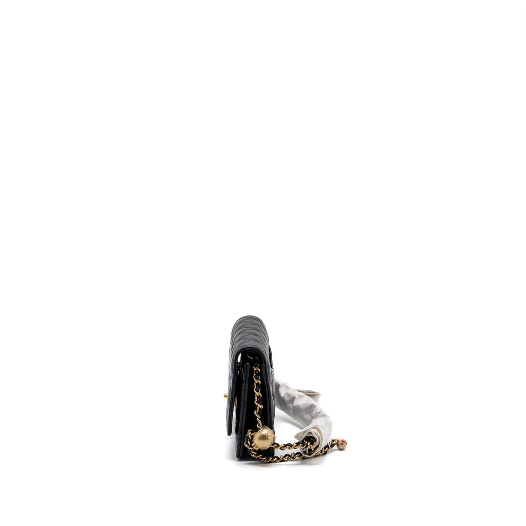 CHANEL 23K PEARL CRUSH WALLET ON CHAIN LAMBSKIN BLACK GHW (MICROCHIP)