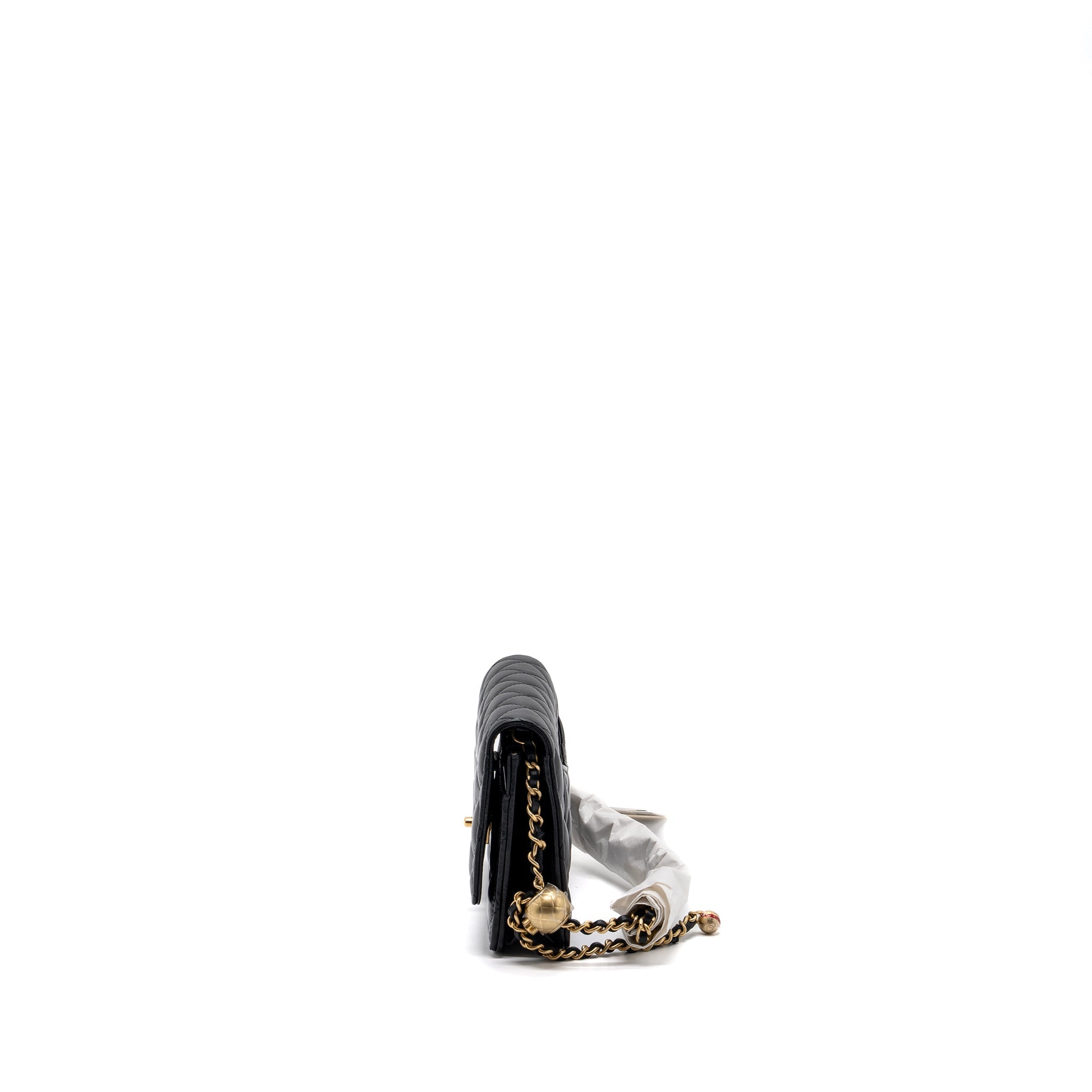 CHANEL 23K PEARL CRUSH WALLET ON CHAIN LAMBSKIN BLACK GHW (MICROCHIP)