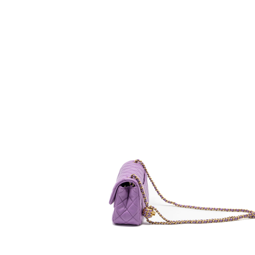 CHANEL 22S PEARL CRUSH MINI RECTANGULAR FLAP BAG LAMBSKIN PURPLE GHW (MICROCHIP)