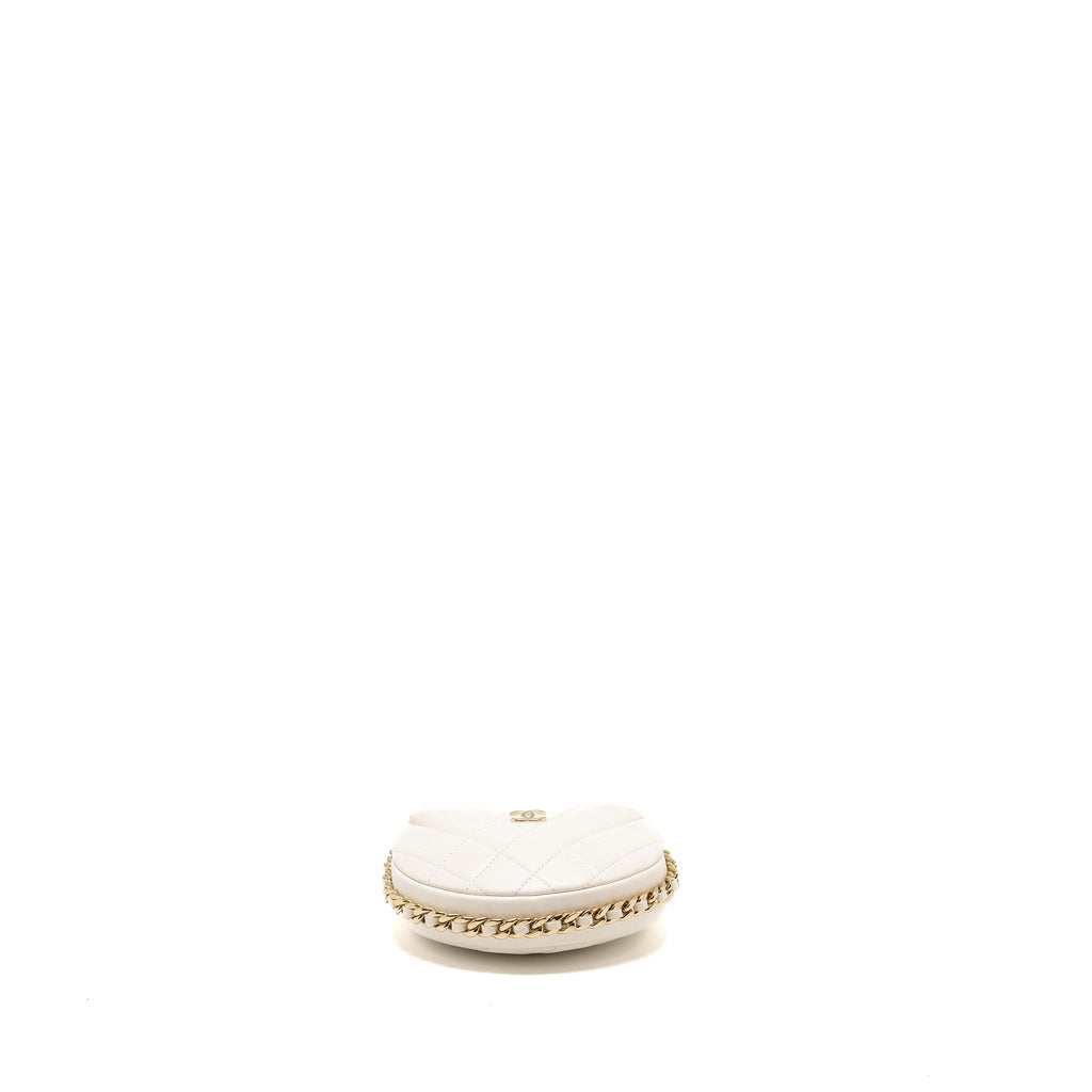 CHANEL 23C ROUND CLUTCH LAMBSKIN WHITE LGHW (MICROCHIP)