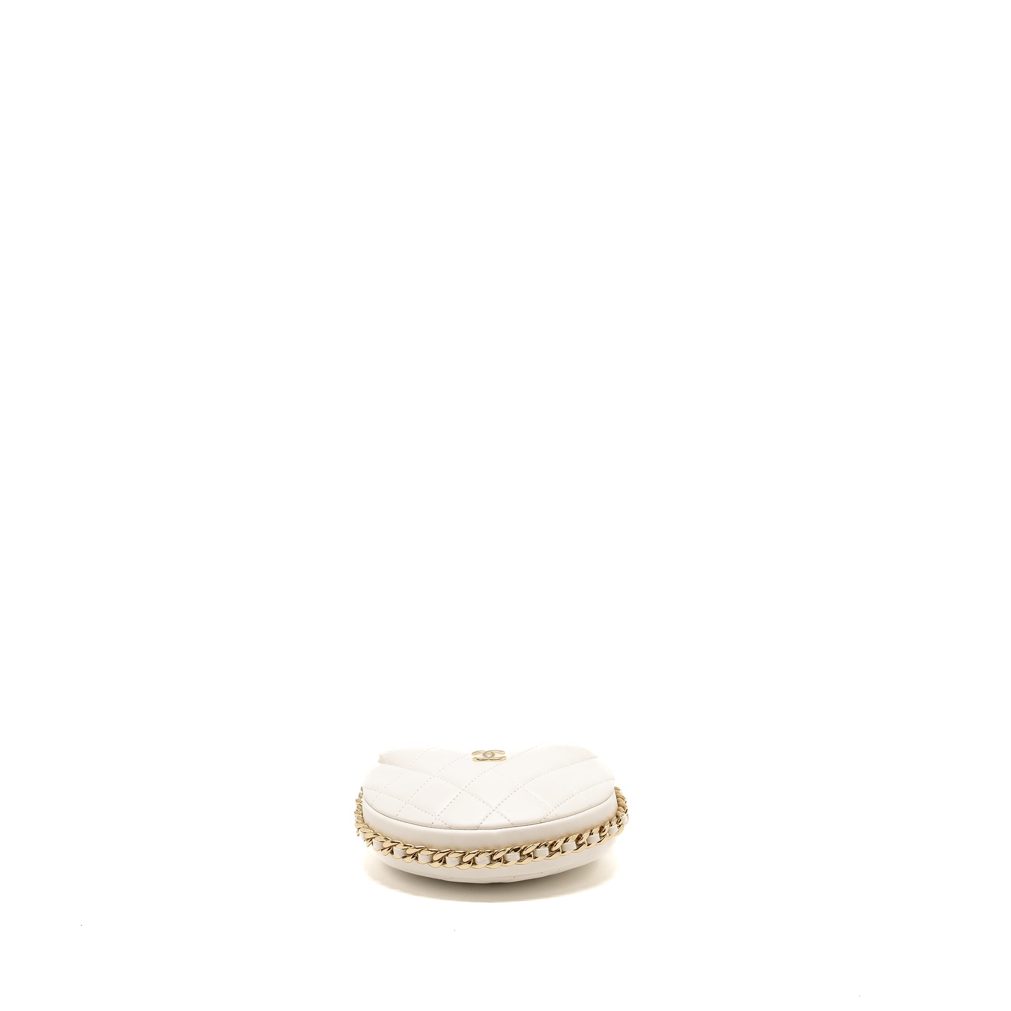 CHANEL 23C ROUND CLUTCH LAMBSKIN WHITE LGHW (MICROCHIP)