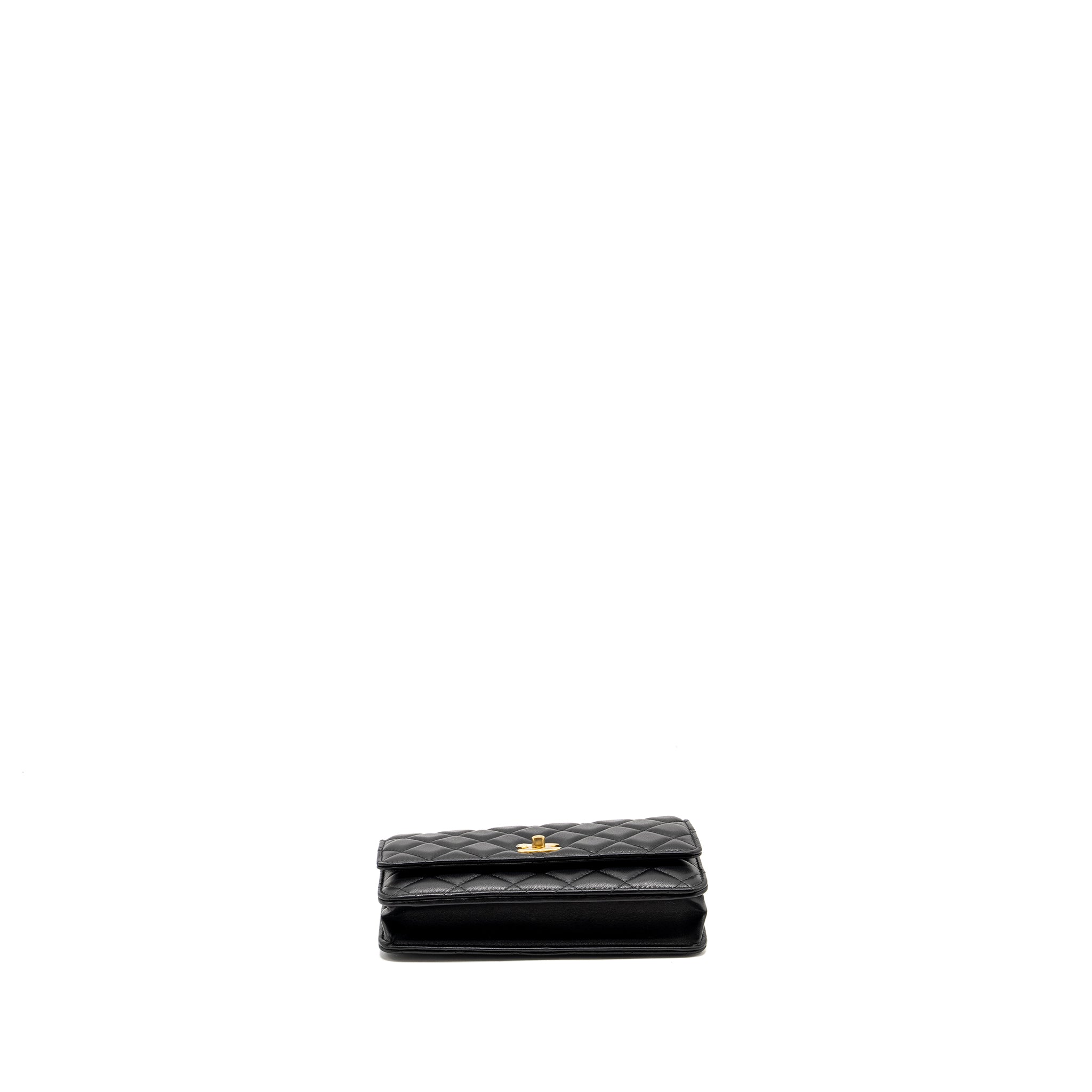 CHANEL PEARL CRUSH WALLET ON CHAIN LAMBSKIN BLACK GHW (MICROCHIP)