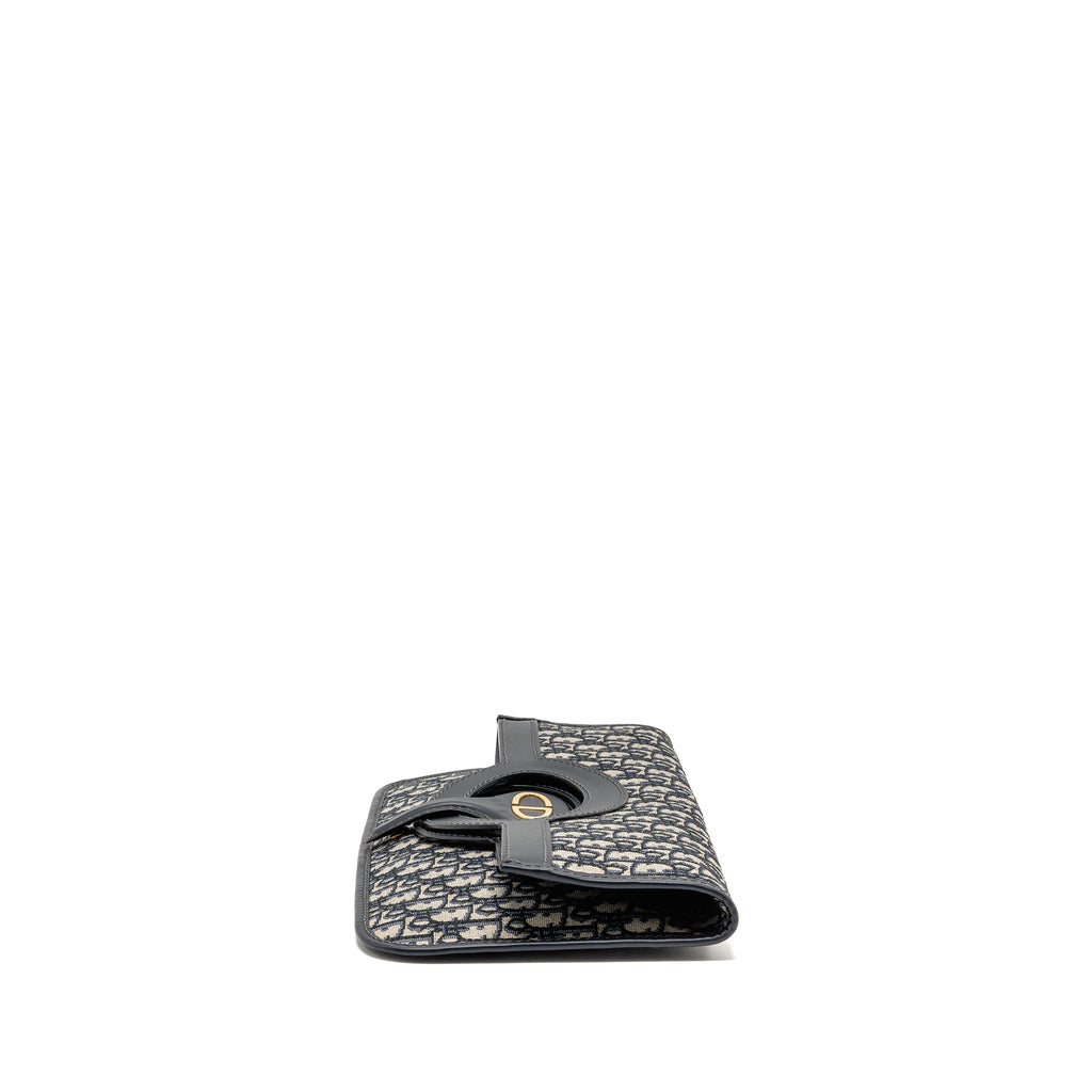 DIOR FOLDER CLUTCH OBLIQUE CANVAS/CALFSKIN BLUE GHW