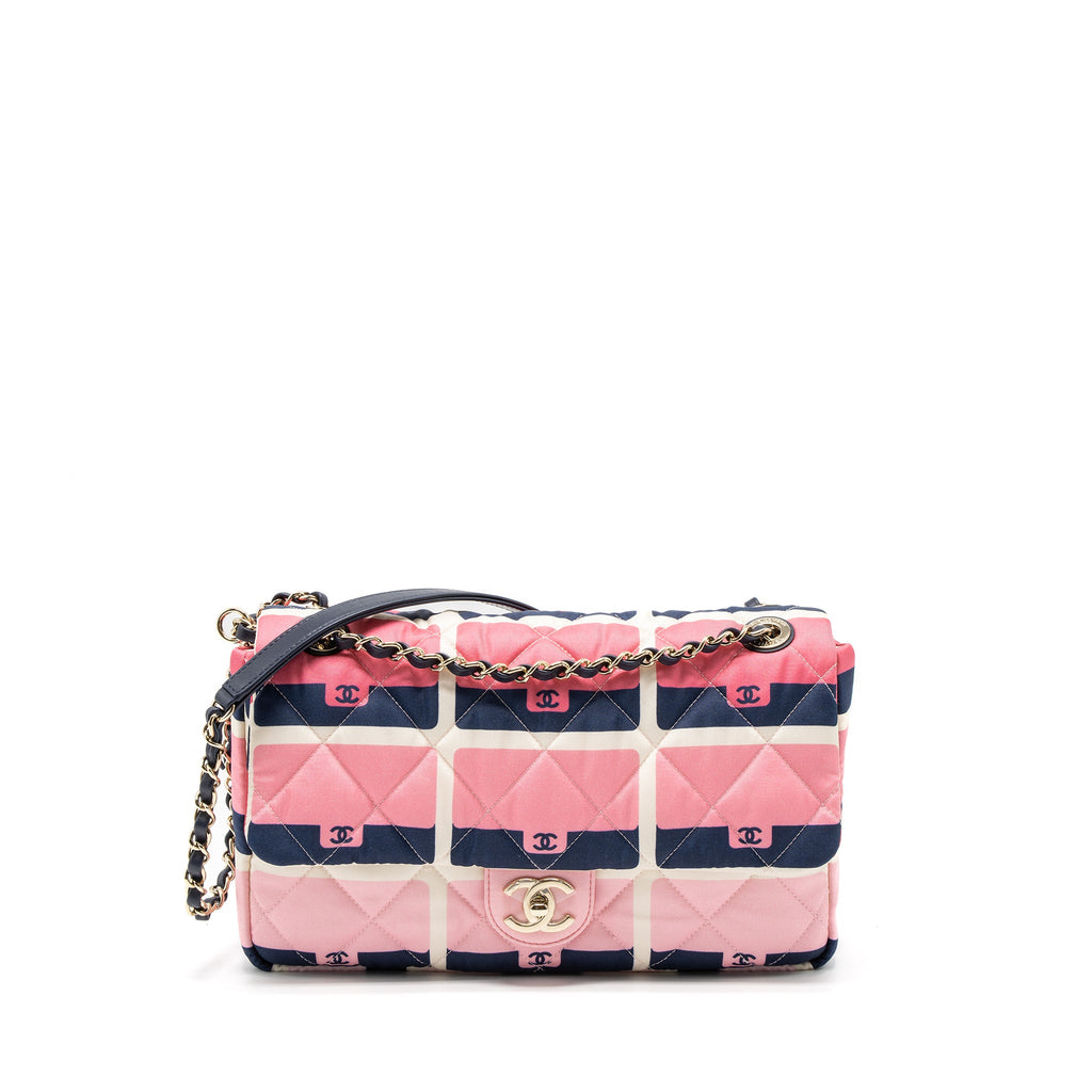 CHANEL CC LOGO PRINTED FLAP BAG FABRIC MULTICOLOUR LGHW (MICROCHIP)