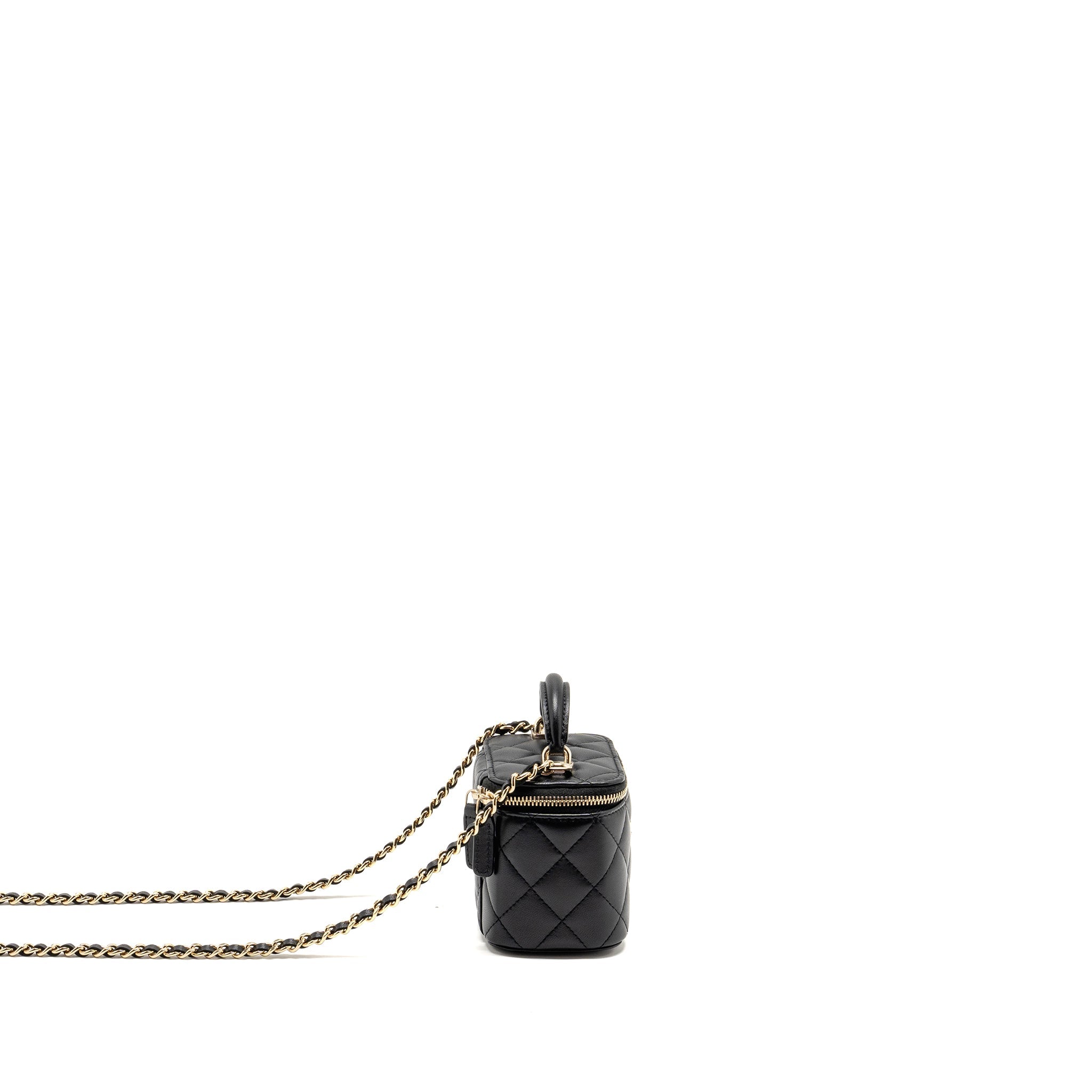 CHANEL TOP HANDLE MINI VANITY WITH CHAIN LAMBSKIN BLACK LGHW (MICROCHIP)