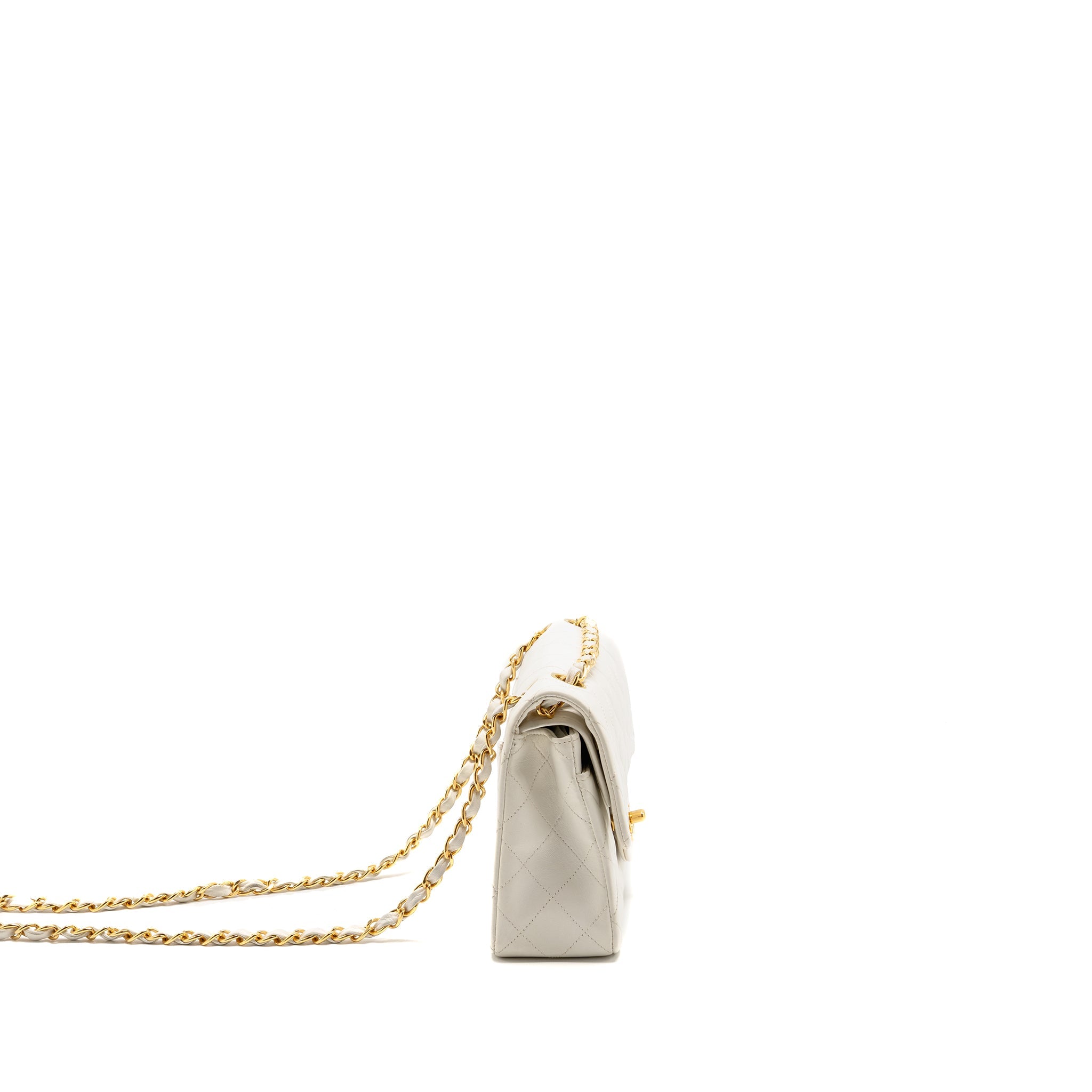 CHANEL VINTAGE SMALL CLASSIC DOUBLE FLAP BAG LAMBSKIN WHITE GHW