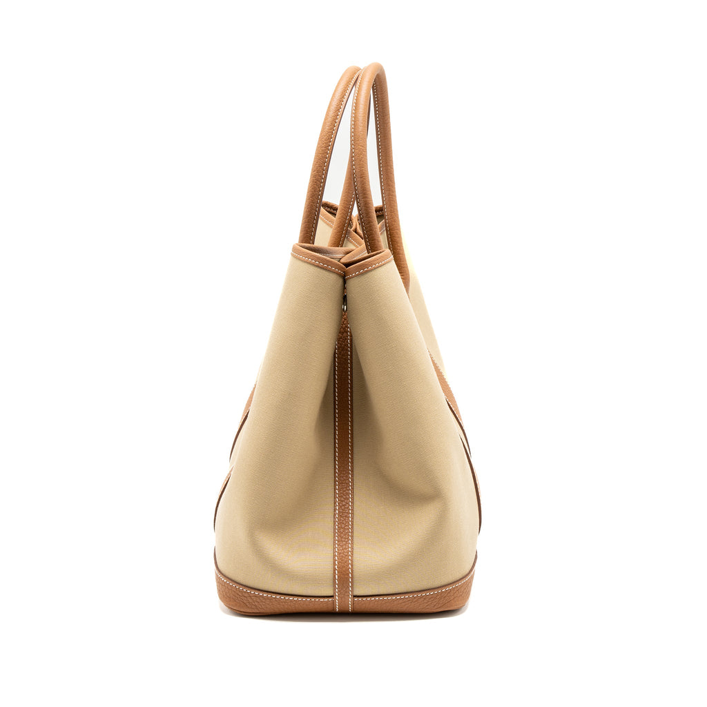 HERMES GARDEN PARTY 36 CANVAS/LEATHER TRENCH/GOLD SHW