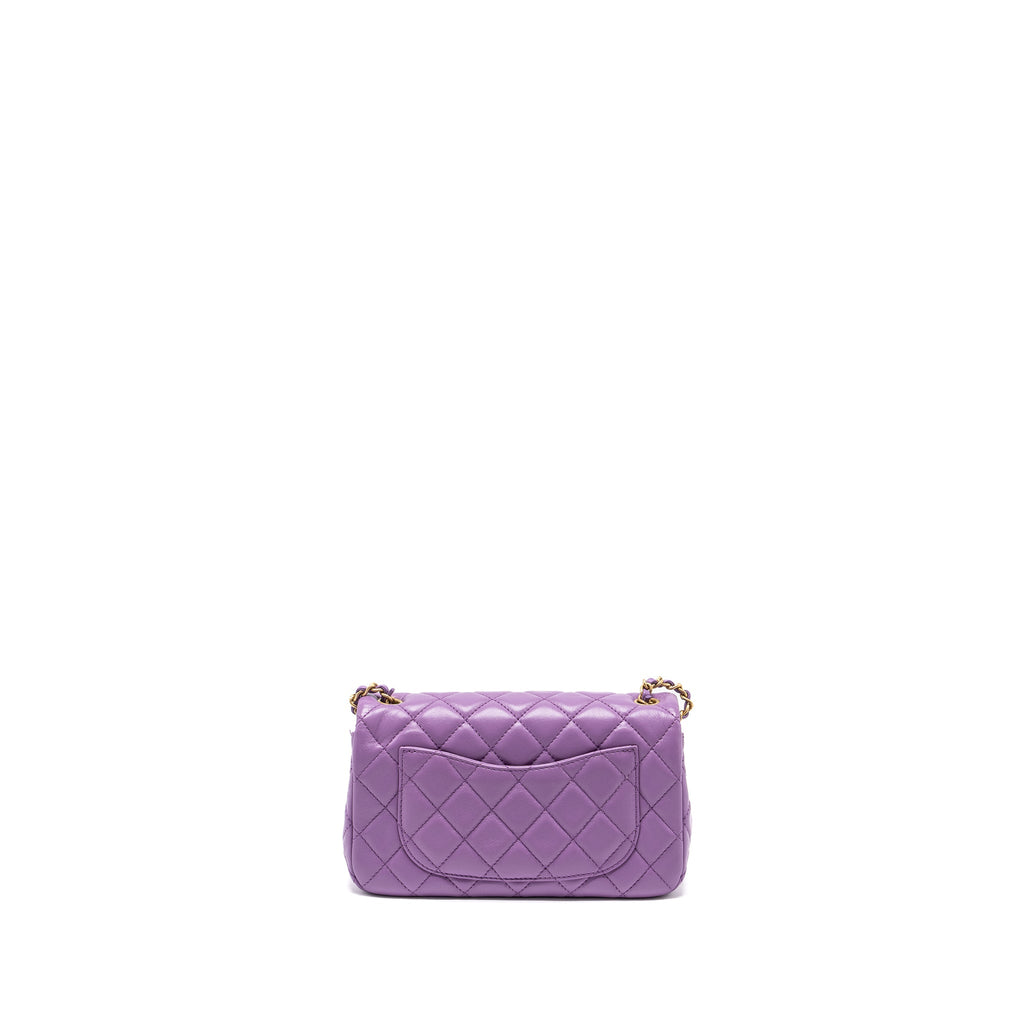 CHANEL 22S PEARL CRUSH MINI RECTANGULAR FLAP BAG LAMBSKIN PURPLE GHW (MICROCHIP)