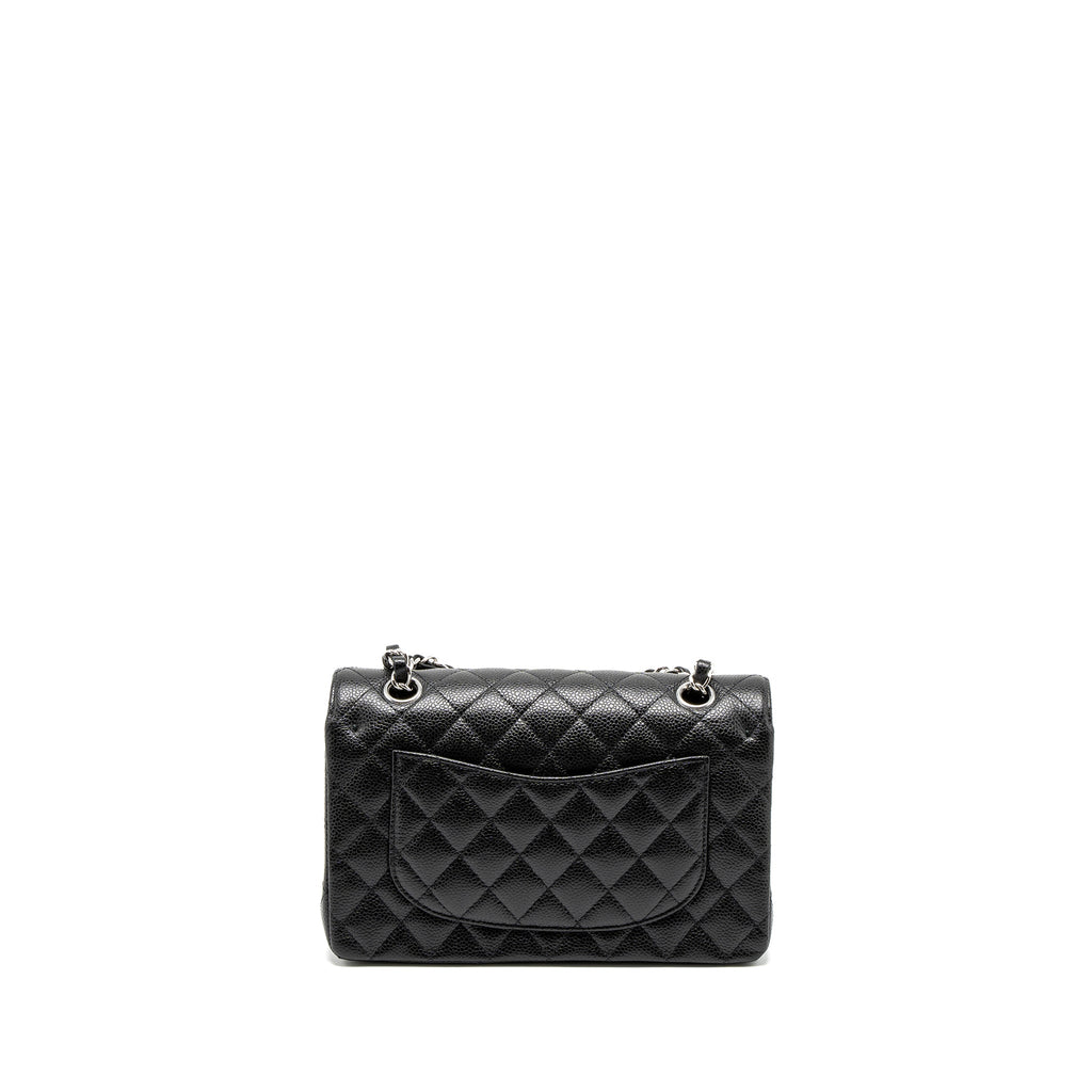 CHANEL SMALL CLASSIC DOUBLE FLAP BAG CAVIAR BLACK SHW (MICROCHIP)
