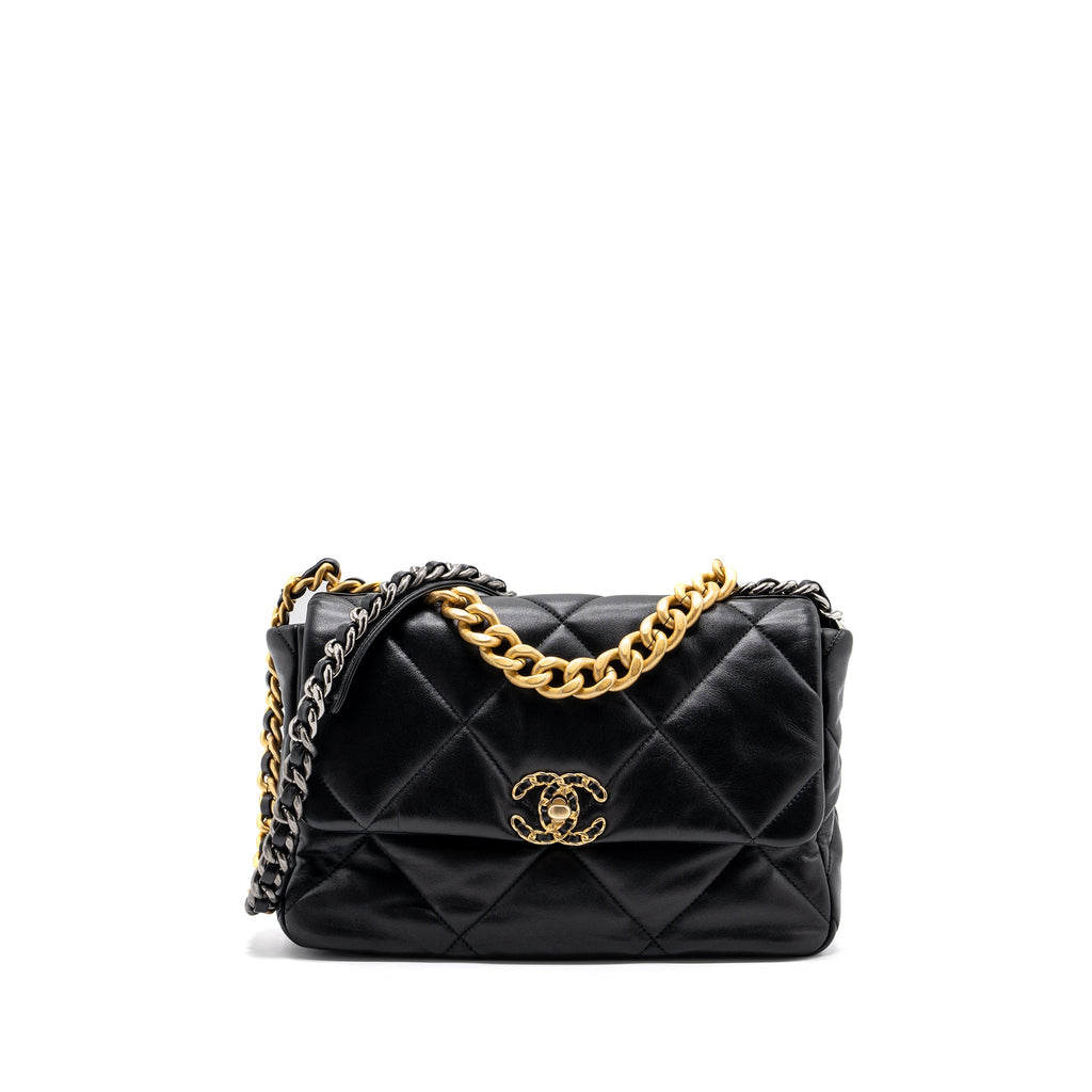 CHANEL MEDIUM 19 BAG LAMBSKIN BLACK MULTICOLOUR HARDWARE(MICROCHIP)