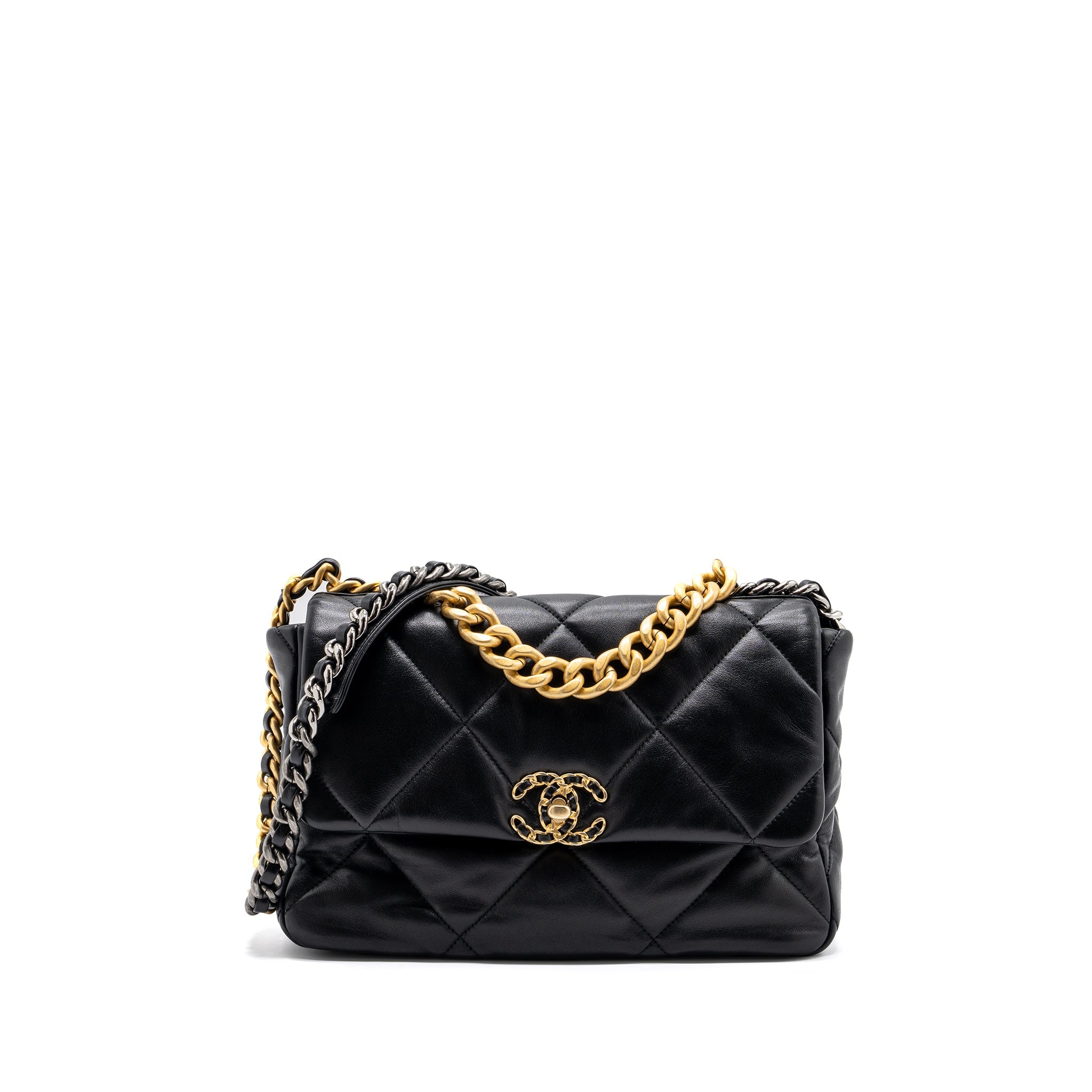 CHANEL MEDIUM 19 BAG LAMBSKIN BLACK MULTICOLOUR HARDWARE(MICROCHIP)