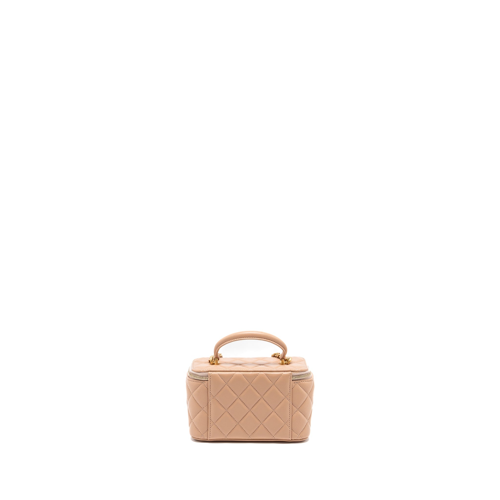 CHANEL TOP HANDLE LONG VANITY WITH CHAIN LAMBSKIN BEIGE BRUSHED GHW