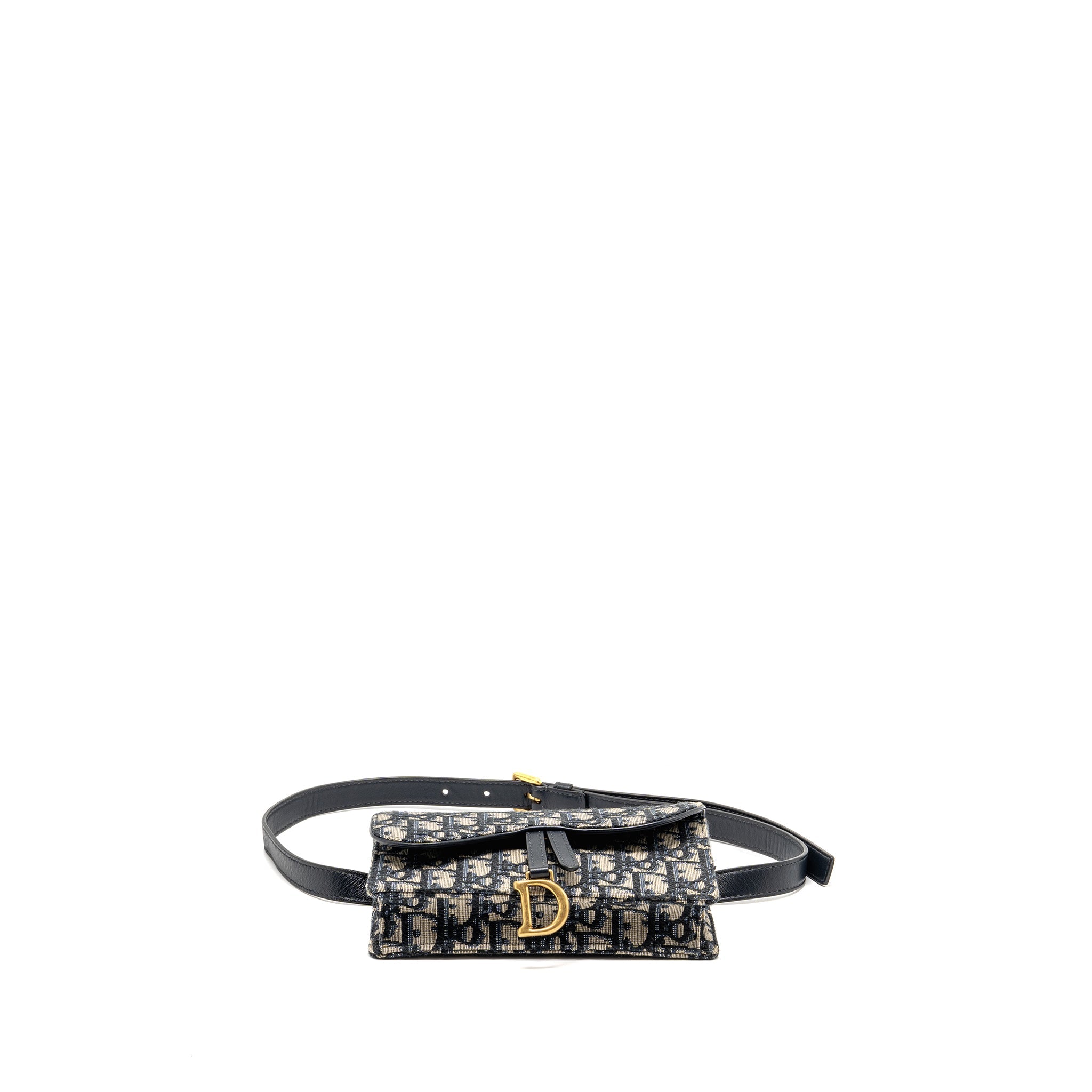 DIOR SADDLE BELT BAG BLUE OBLIQUE JACQUARD CANVAS GHW