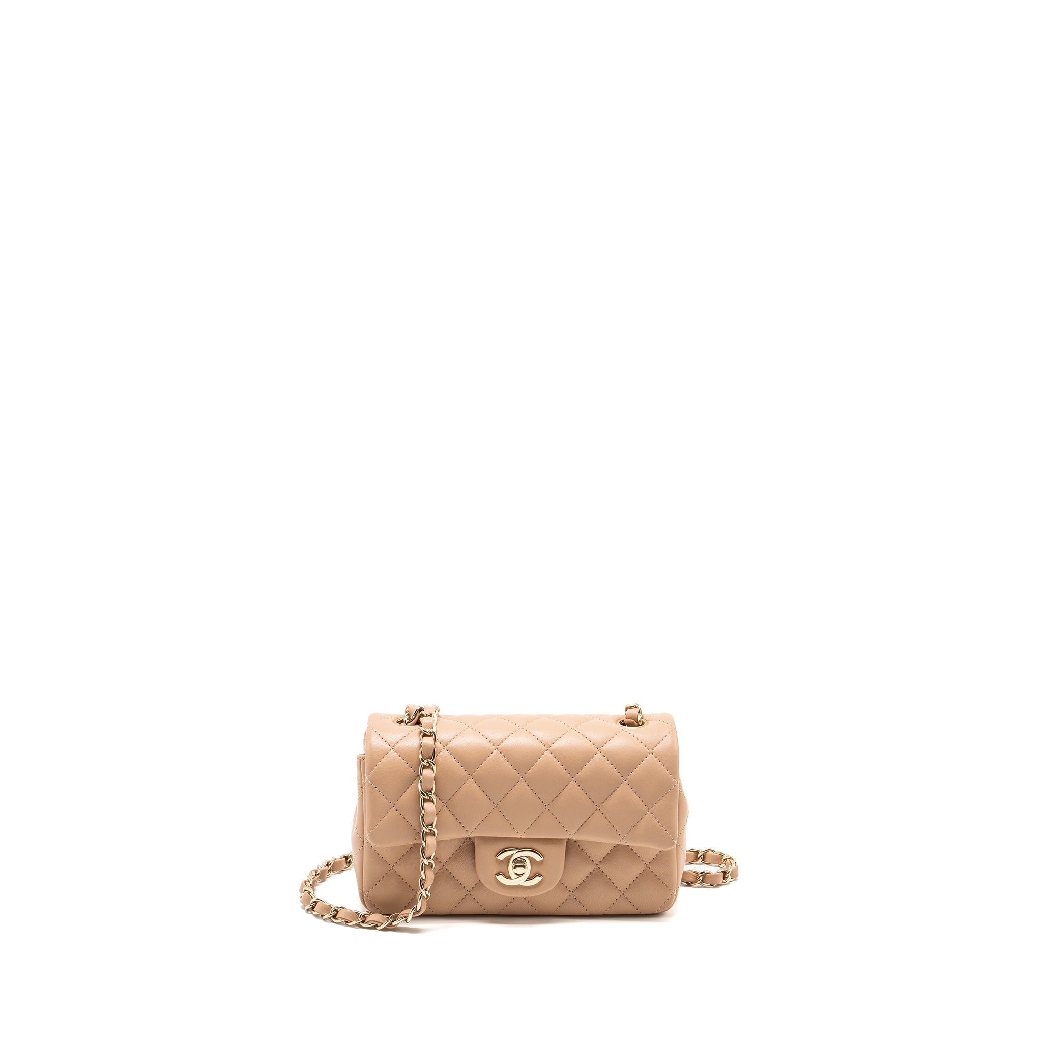 CHANEL MINI RECTANGULAR FLAP BAG LAMBSKIN LIGHT BEIGE LGHW (MICROCHIP)