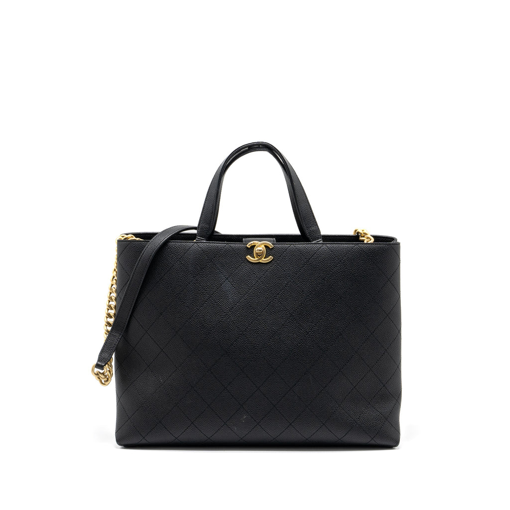 CHANEL CHAINS TOTE BAG CAVIAR BLACK BRUSHED GHW
