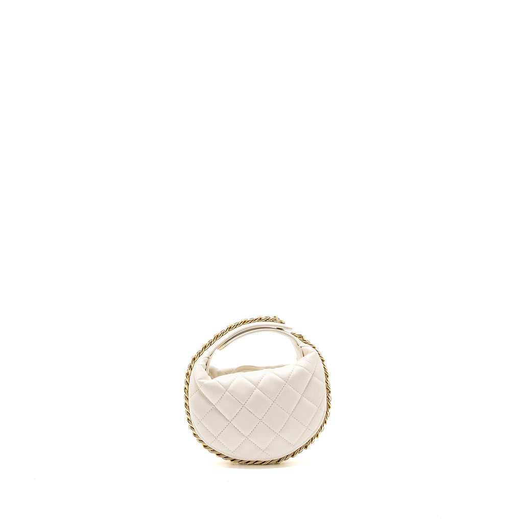 CHANEL 23C ROUND CLUTCH LAMBSKIN WHITE LGHW (MICROCHIP)