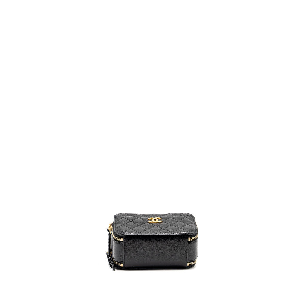 CHANEL 22S LETTER TOP HANDLE SMALL VANITY CASE CAVIAR BLACK BRUSHED GHW (MICROCHIP)