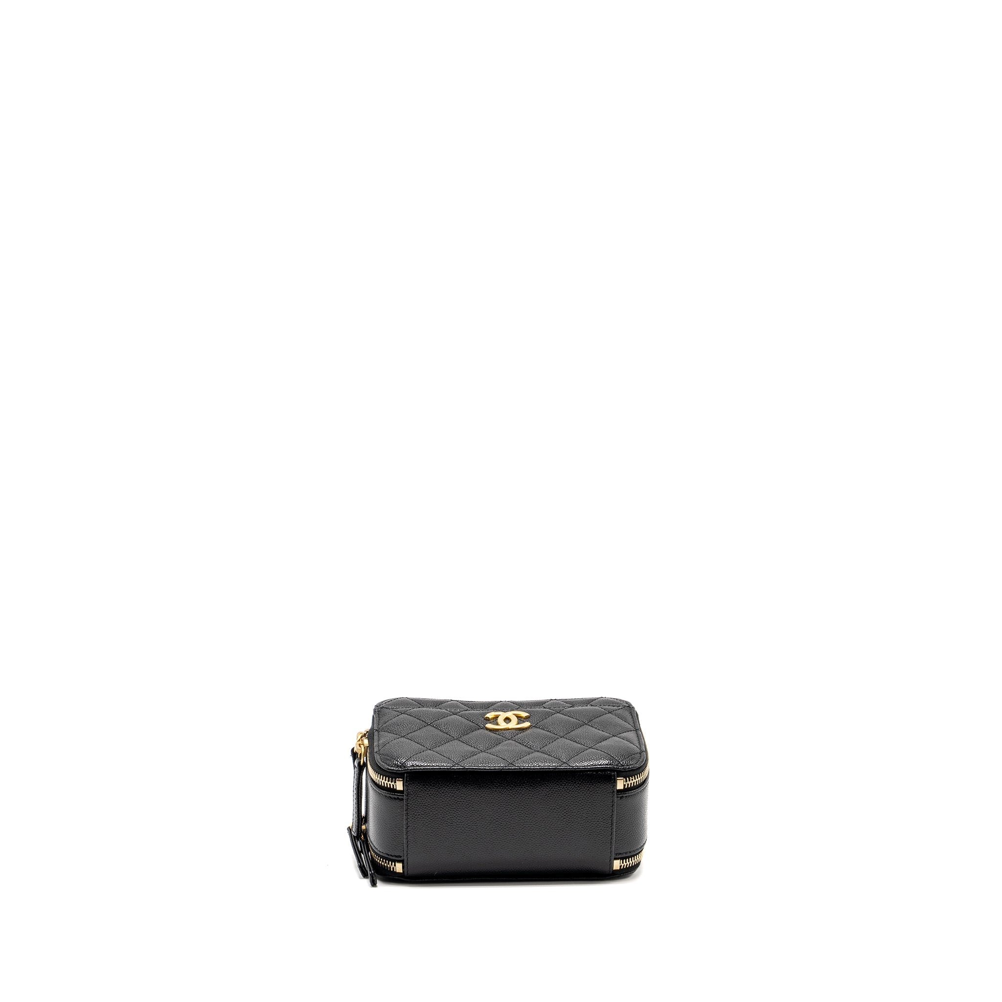 CHANEL 22S LETTER TOP HANDLE SMALL VANITY CASE CAVIAR BLACK BRUSHED GHW (MICROCHIP)