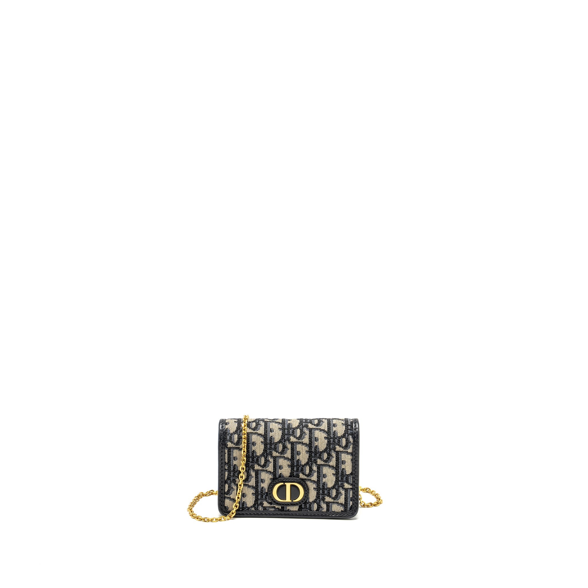 DIOR 30 MONTAIGNE NANO POUCH WITH CHAIN BLUE OBLIQUE JACQUARD GHW