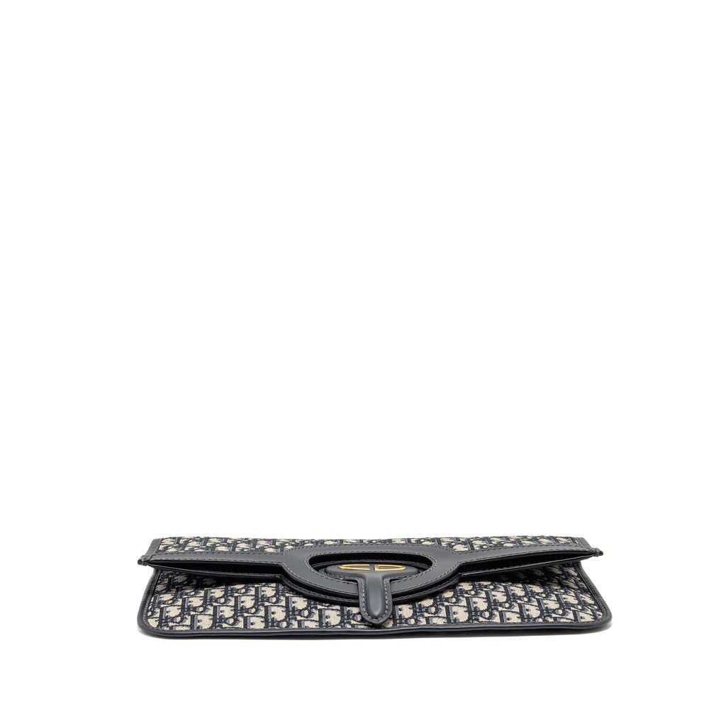 DIOR FOLDER CLUTCH OBLIQUE CANVAS/CALFSKIN BLUE GHW