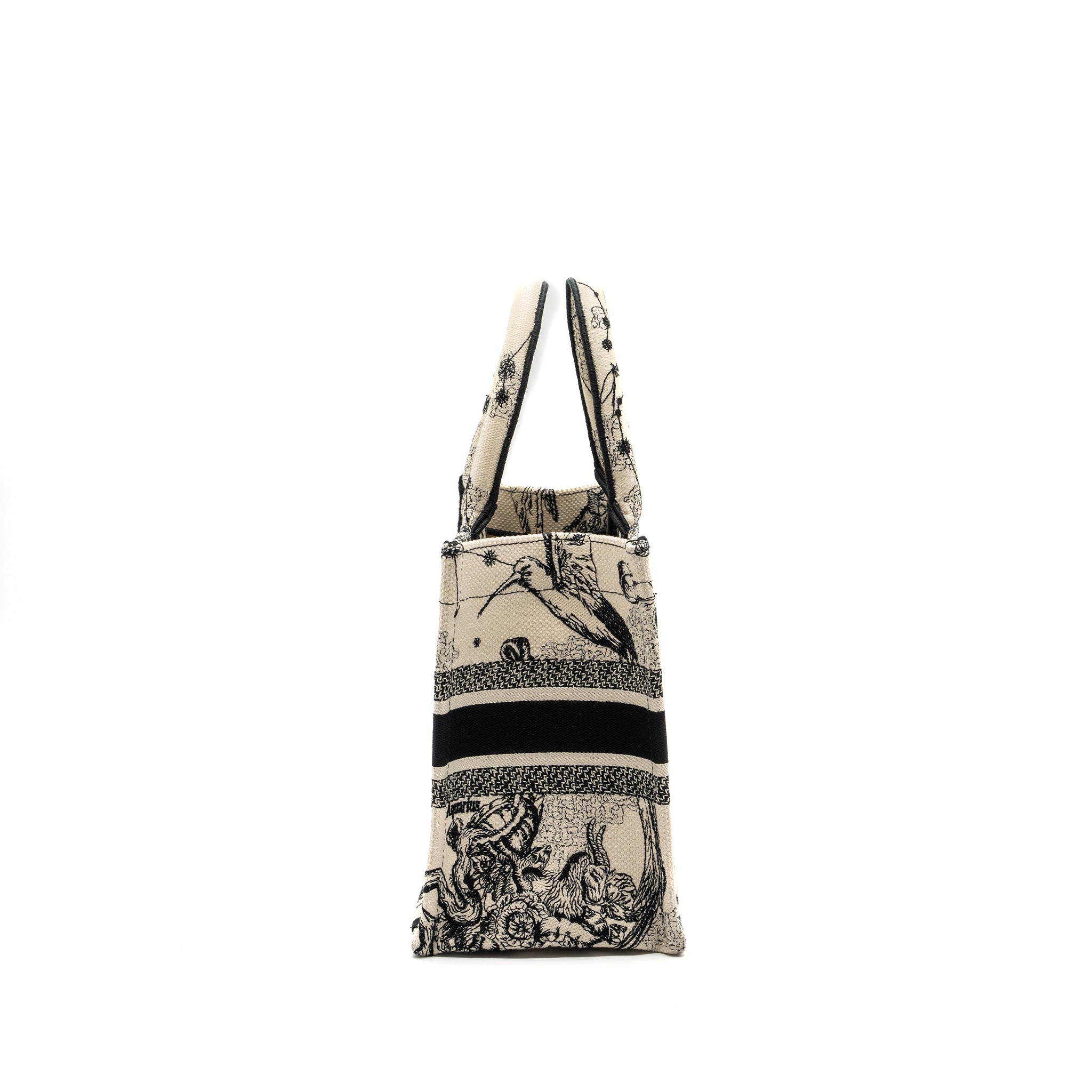DIOR SMALL BOOK TOTE LATTE/BLACK TOILE DE JOUY ZODIAC EMBROIDERY