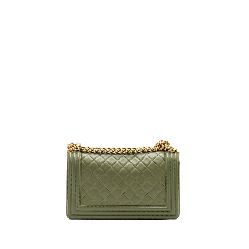 CHANEL MEDIUM BOY BAG LAMBSKIN GREEN GHW