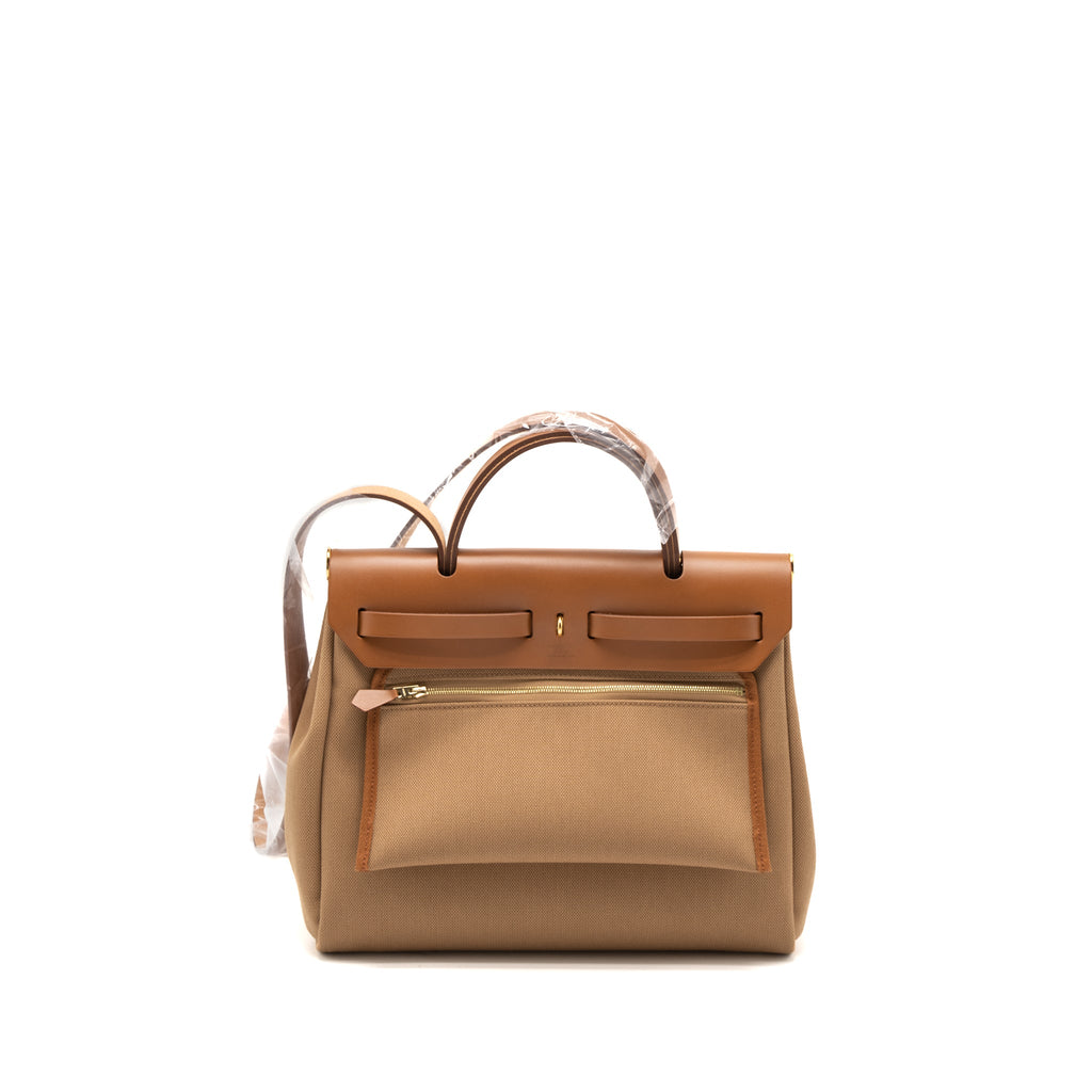 HERMES HERBAG 31 CANVAS/VACHE HUNTER LEATHER CHAI/FAUVE GHW