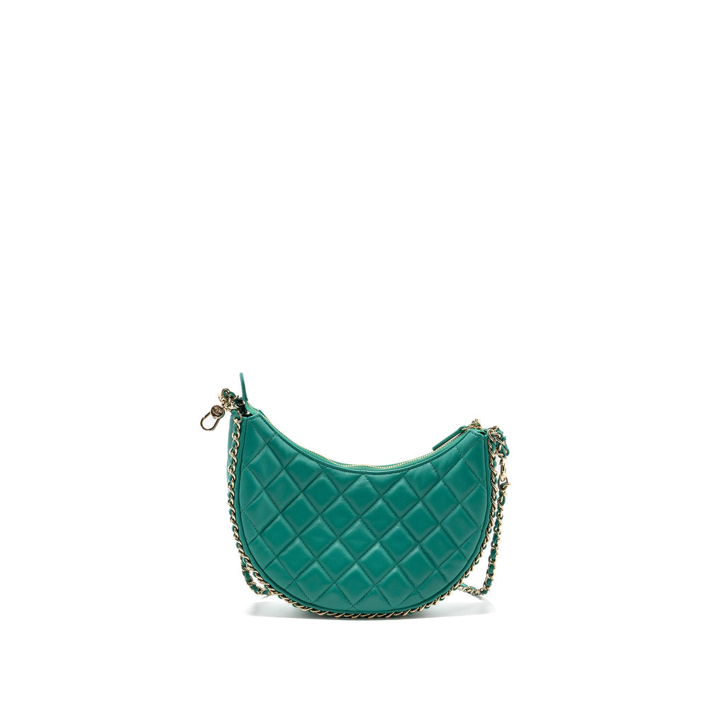 CHANEL SMALL MOON HOBO LAMBSKIN GREEN LGHW (MICROCHIP)