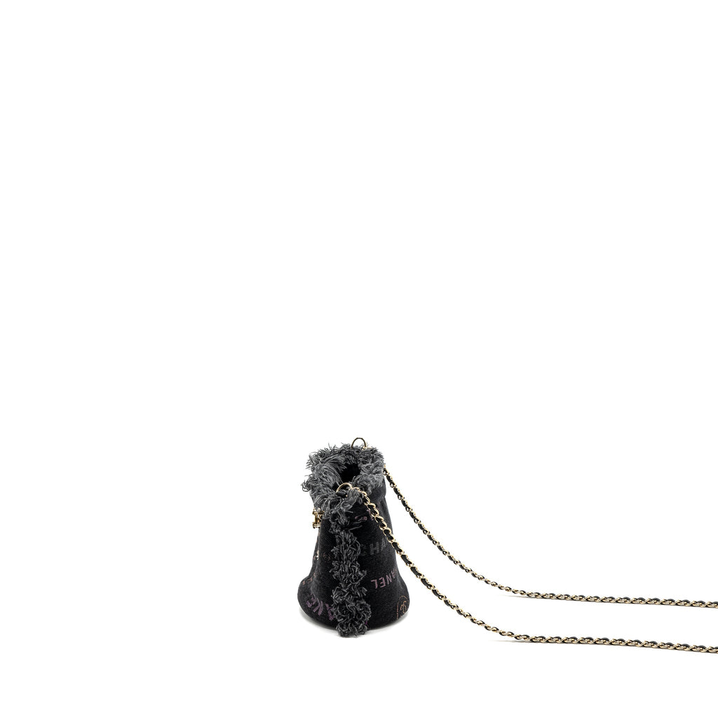 CHANEL SUPER MINI BUCKET BAG BLACK DENIM LGHW