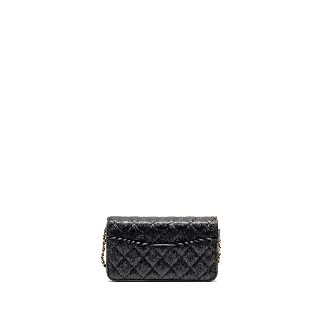 CHANEL QUILTED CC CLUTCH ON CHAIN CAVIAR BLACK LGHW (MICROCHIP)